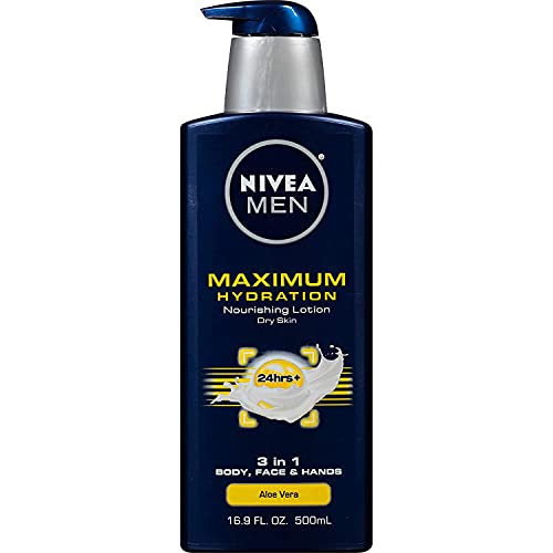 Nivea Men Maximum Hydration 3-in-1 Nourishing Lotion for Body, Face & Hands - 16.9 oz Pump Bottle (2 Pack) - Deep Moisturizing for Dry Skin - Ideal for Daily Use, Gym & Travel