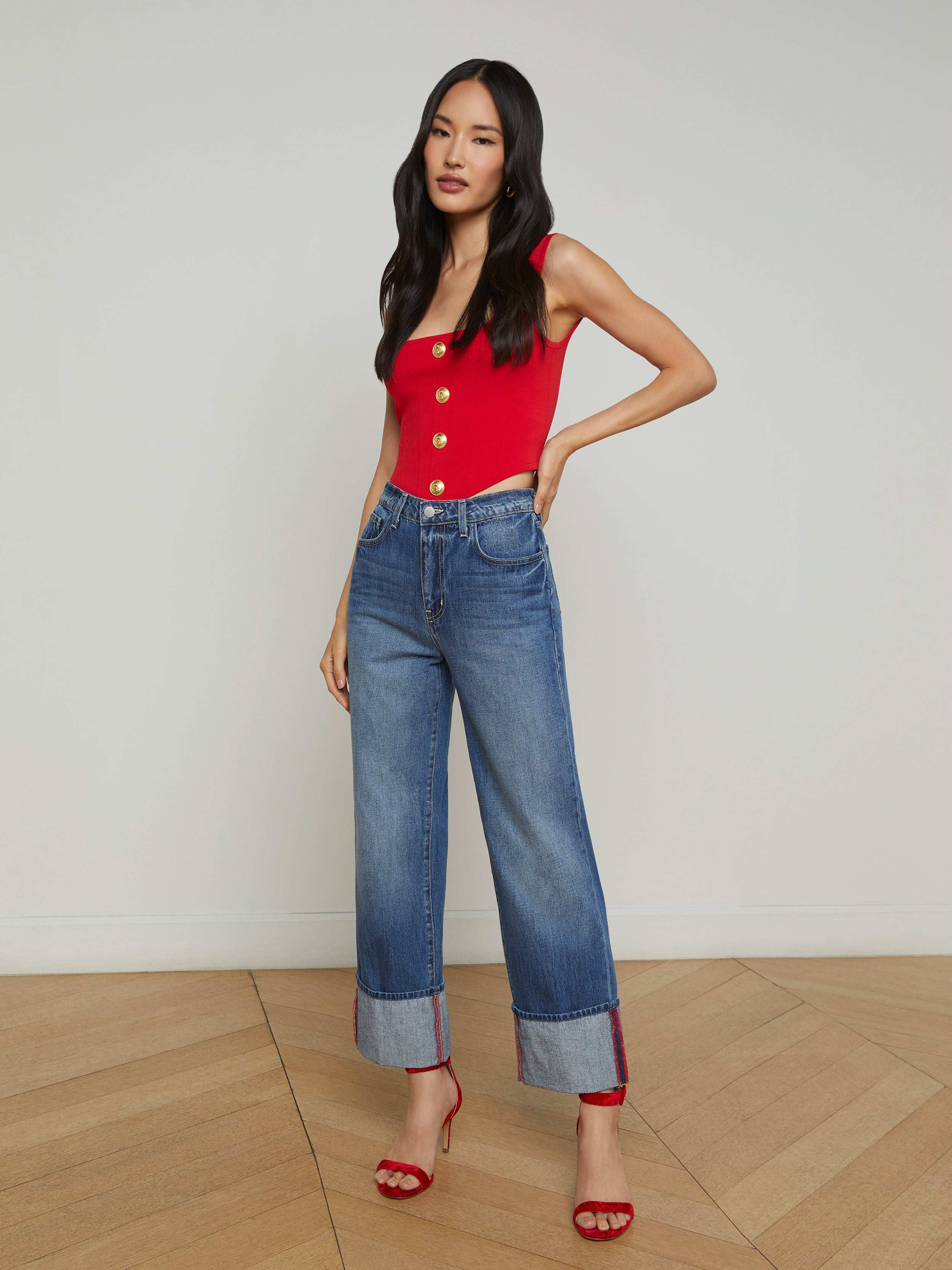 Leighton Cropped Cuffed Jean - Women's High Waist Distressed Denim Pants for Casual Outfits & Streetwear Style
