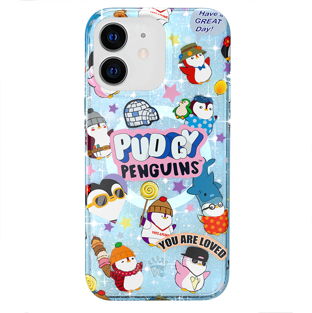 Pudgy Penguins Glitter iPhone Case - Cute Iceberg Design, Shockproof & Scratch Resistant Cover for iPhone 13/14/15 Pro Max - Perfect for Everyday Use, Travel & Gifts