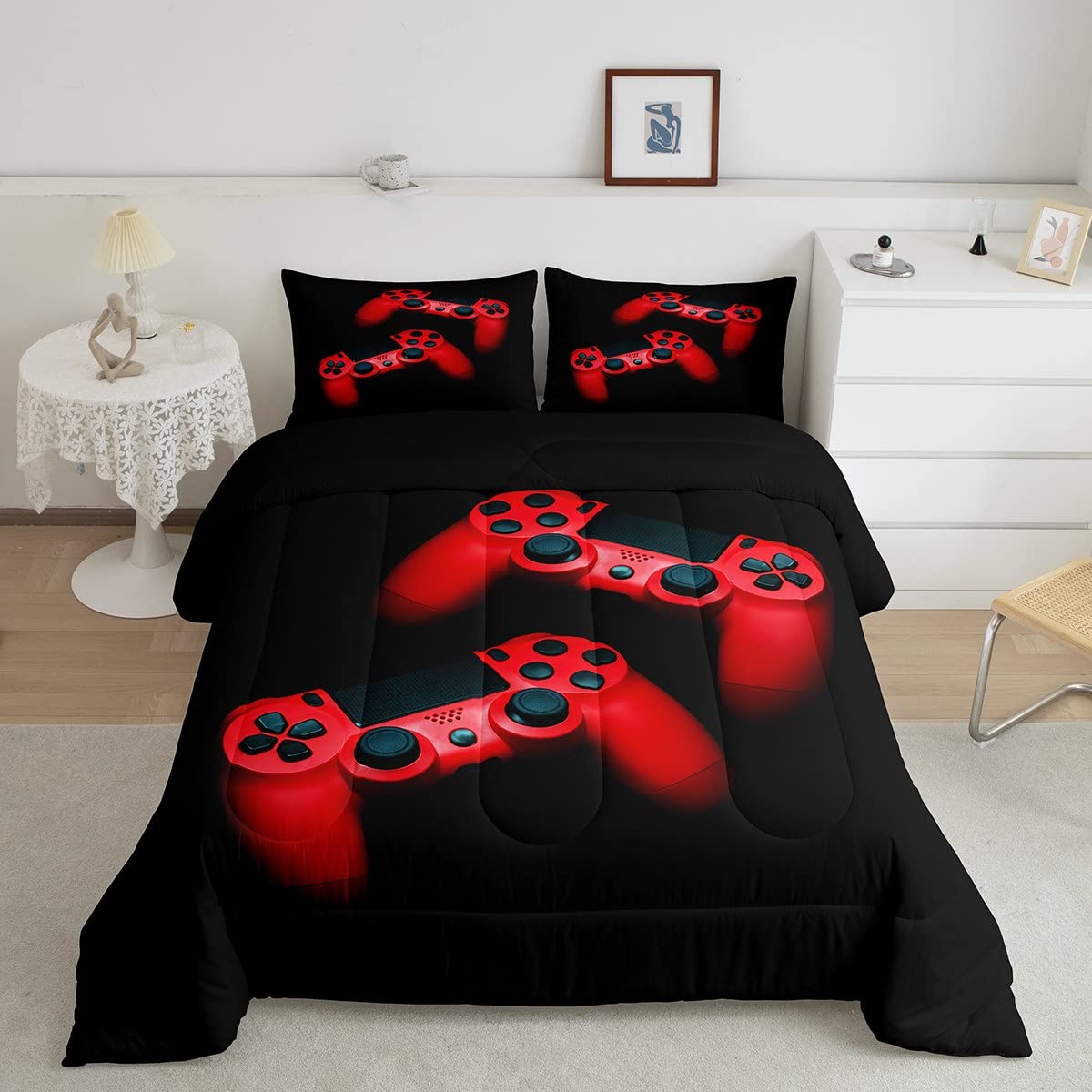 Gamer Comforter Set Twin Size - Black & Red Video Game Themed Bedding for Boys & Girls | Soft Gaming Comforter with Pillowcase | Perfect for Teens Bedroom Decor & Gaming Room Setup