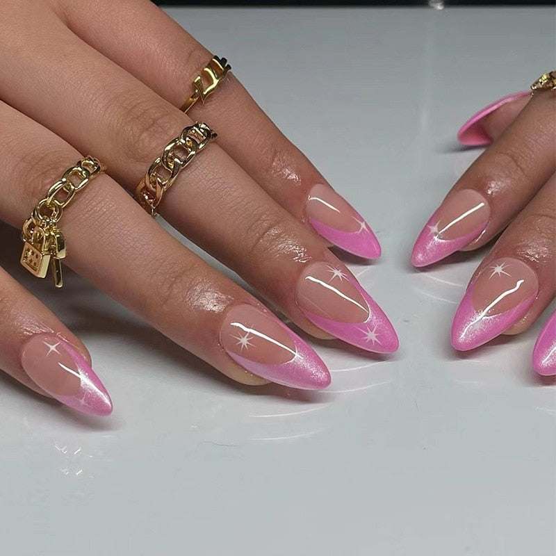 24pcs False Nails with Glue - Professional Press On Nails for French Manicure, Nail Art Supplies, Long Lasting & Easy to Apply - Perfect for Parties, Weddings, and Daily Wear