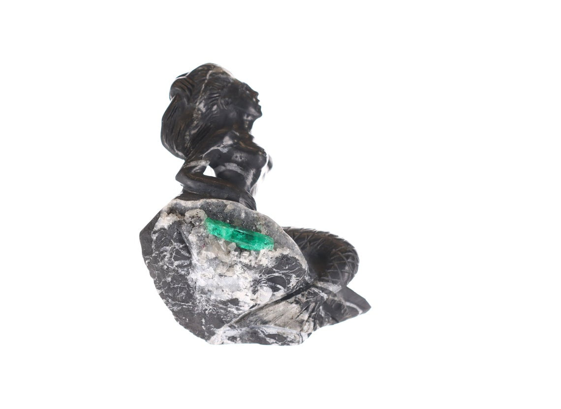 Colombian Emerald Mermaid Rough Crystal Sculpture - Handcrafted Natural Gemstone Art for Home Decor, Healing & Meditation | Perfect for Spiritual Gifts, Yoga Spaces & Crystal Collections