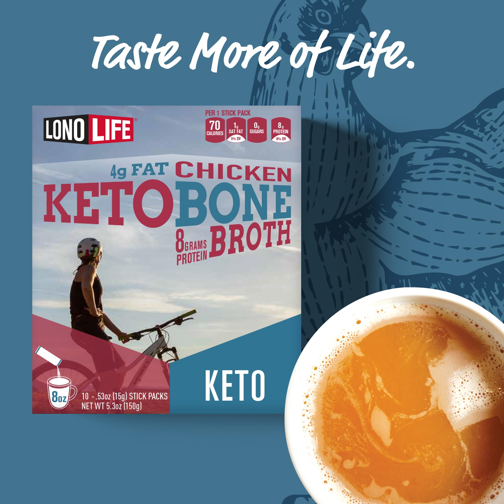 LonoLife Keto Chicken Bone Broth Powder Mix - High Protein 10g, Collagen Rich, Keto & Paleo Diet Friendly | All Natural Ingredients | 8oz Bulk Container (15 Servings) | Perfect for Weight Loss, Gut Health & Immune Support