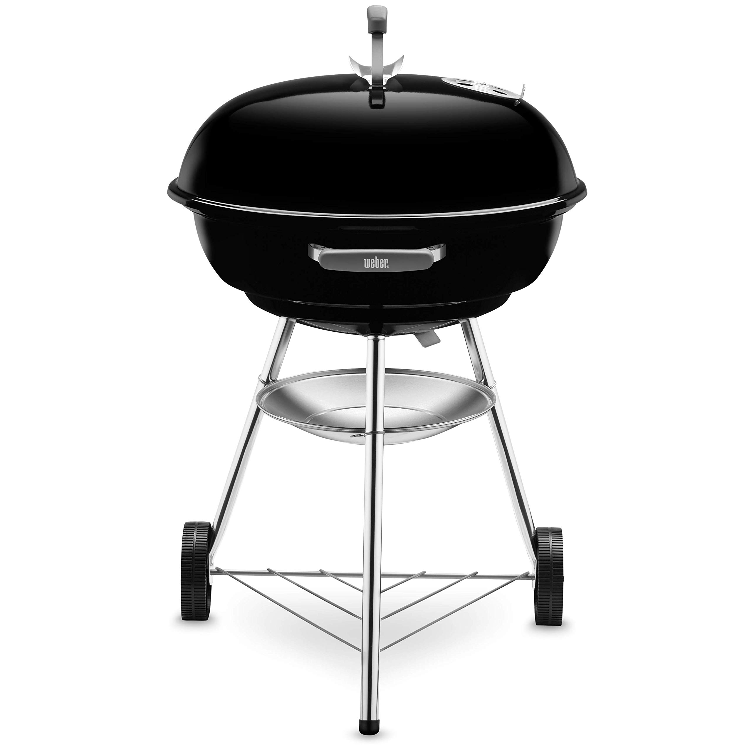 Weber Compact Kettle Charcoal Grill - 22.4 Inch (57cm) Porcelain-Enameled BBQ Grill with Tripod Stand & Wheels, Chrome-Plated Cooking Grate - Perfect for Backyard, Camping & Tailgating (Model 1321004) - Black
