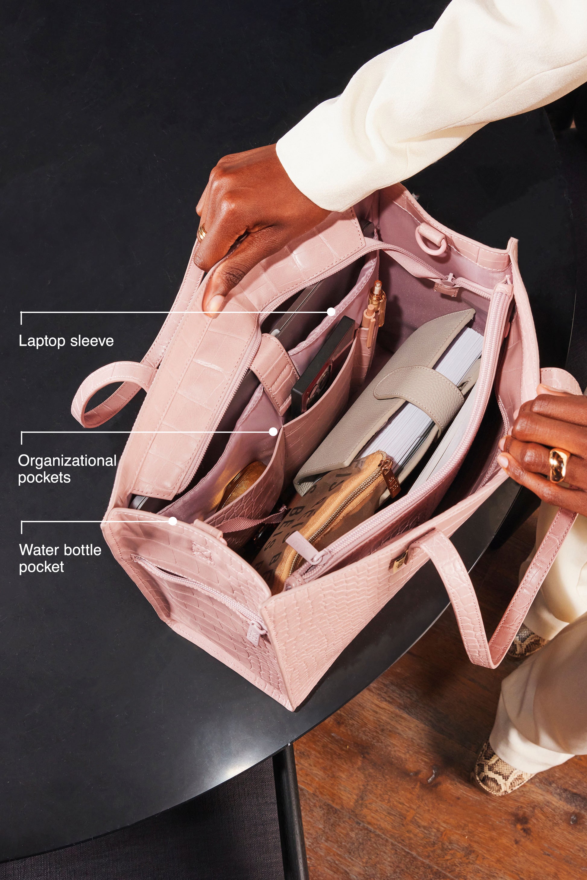Premium Work Tote Bag in Atlas Pink Croc Leather - Stylish & Durable Professional Office Bag for Women, Perfect for Business Meetings, Commuting & Travel