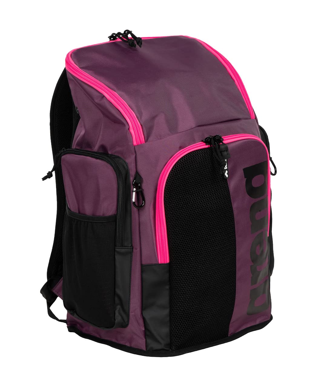 Arena Spiky III Backpack 45L - Large Waterproof Swim Bag for Men & Women - Gym & Sports Training Equipment - Durable Rucksack for Swimming Athletes - Plum/Neon Pink - Perfect for Pool, Beach & Travel