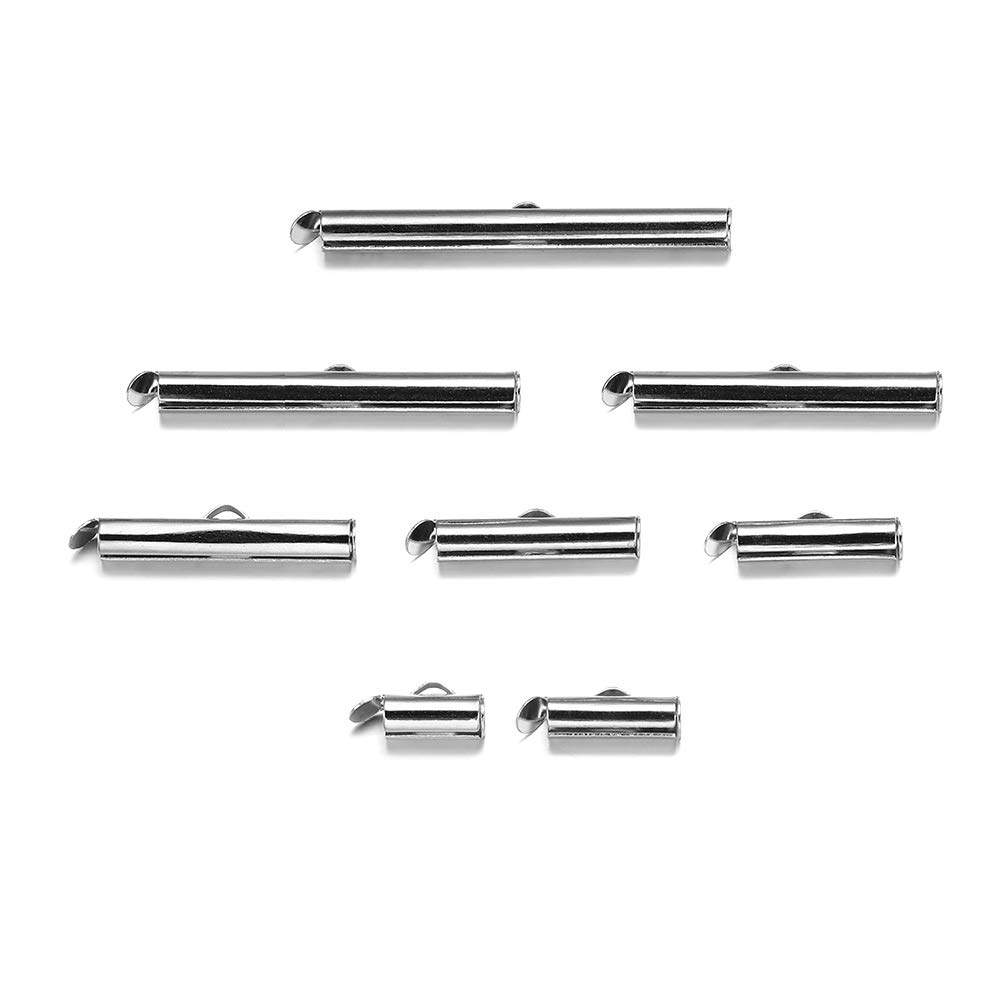 30-50Pcs Crimp End Beads, Beading Slide On End Clasp Buckles, Tubes Slider End Caps Connectors for DIY Jewelry Making - Rhodium Plated 25mm (50Pcs) - Perfect for Bracelets, Necklaces & Handmade Jewelry Accessories