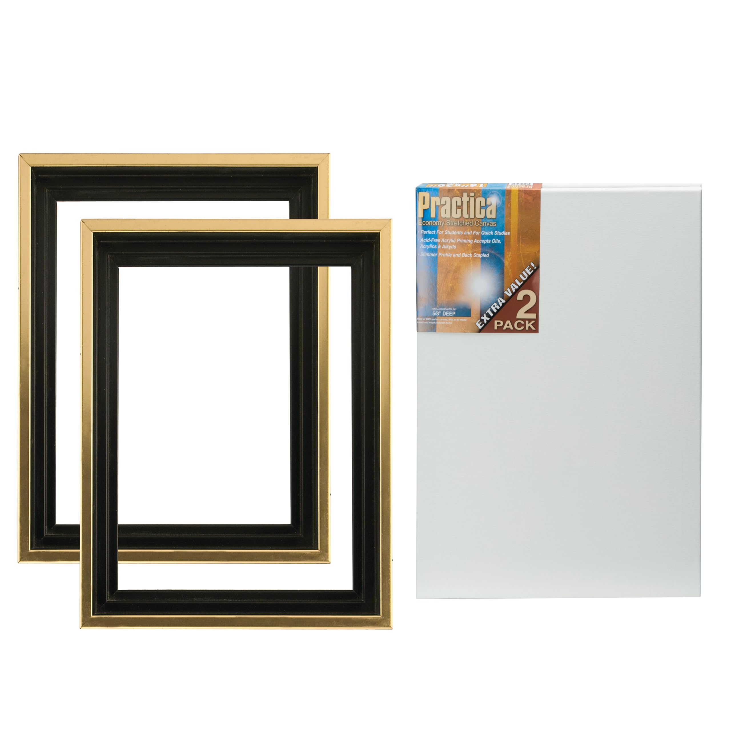 Premium 16x20 Gold & Walnut Wood Picture Frames with Blank Stretched Canvases - 4-Piece Wall Art Set for Home Decor, Office Display, and DIY Painting Projects - Ready to Hang or Customize