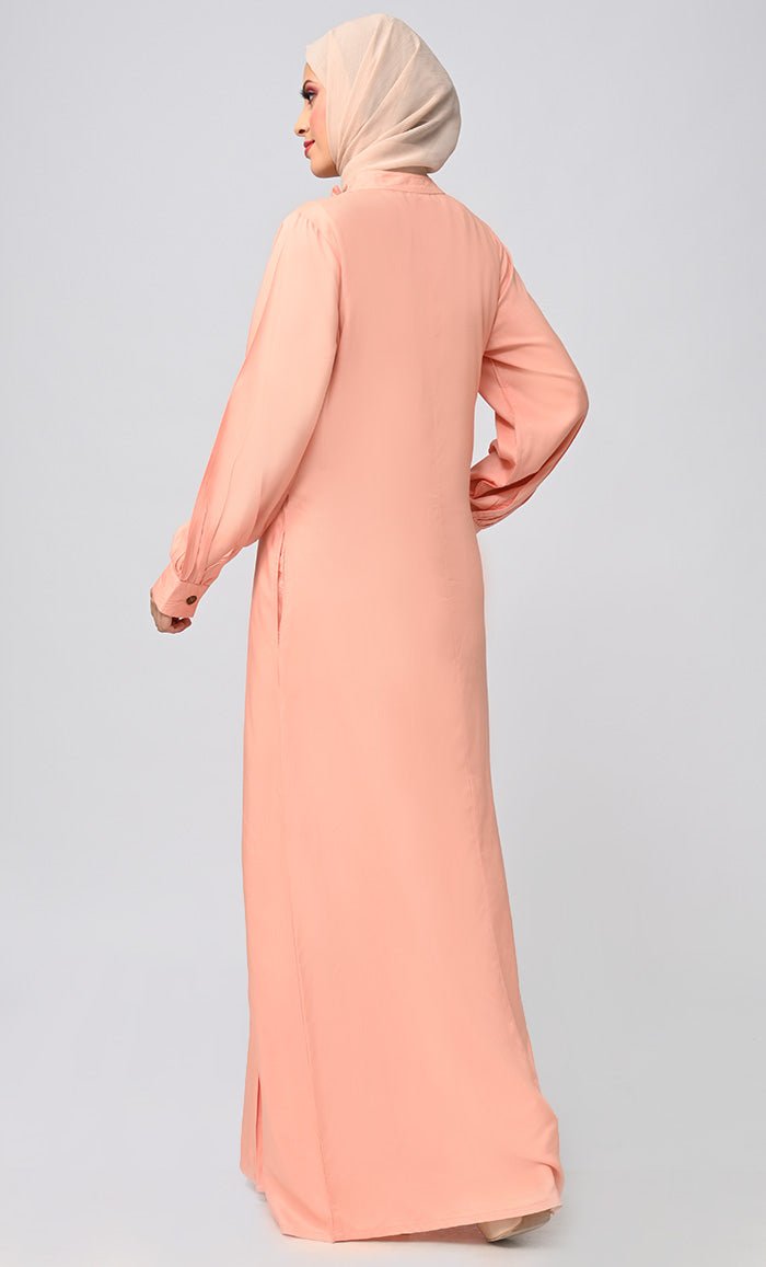 Soft Rayon Button Down Abaya with Pockets - Comfortable & Stylish Islamic Dress for Women - Perfect for Prayer, Mosque, and Everyday Wear