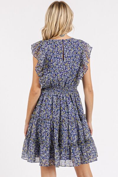 Mittoshop Ditsy Floral Print Ruffle Chiffon Mini Dress - Women's Summer Party Cocktail Dress for Beach Vacation & Date Night