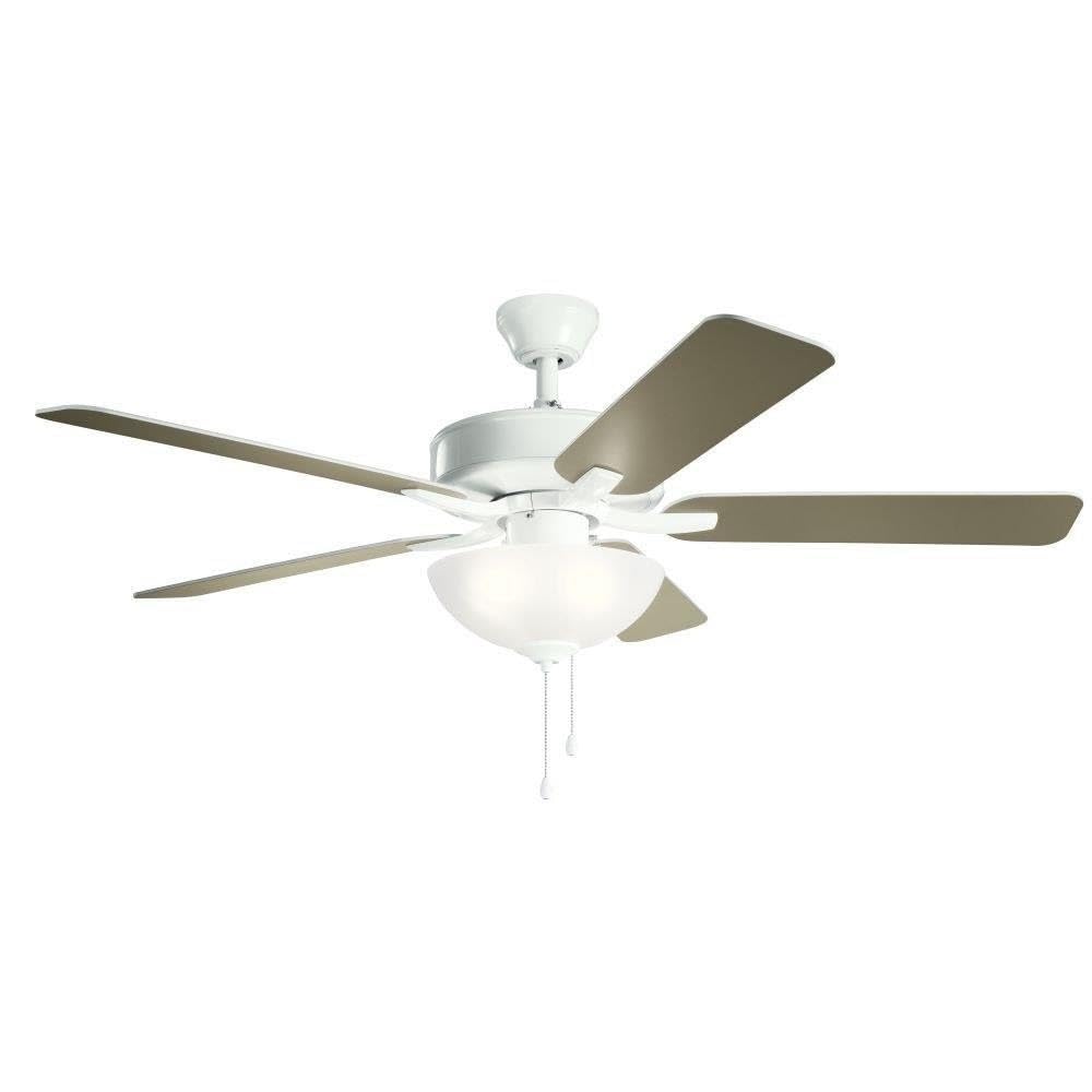 Kichler 330017WH Basics Pro Select 52 Inch White Ceiling Fan with LED Light Kit - Energy Efficient Indoor Cooling for Living Room, Bedroom & Office