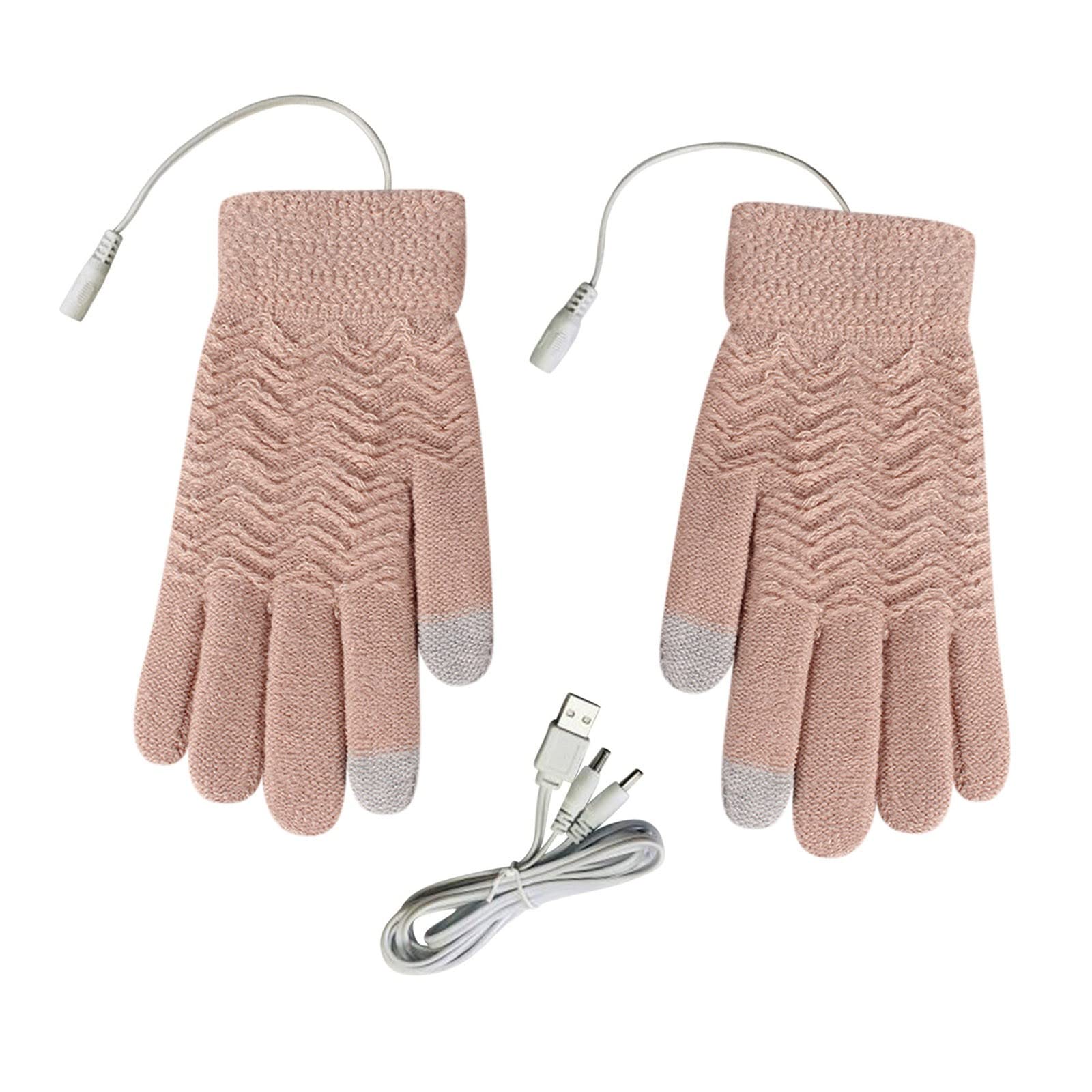 USB Rechargeable Electric Heated Gloves for Men & Women - 5-Finger Touchscreen Compatible Winter Warm Knitted Gloves for Outdoor Activities, Skiing, Hiking & Cold Weather