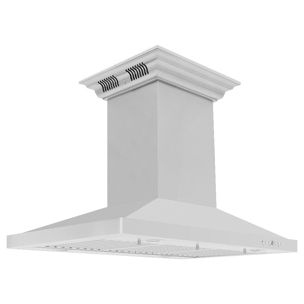 ZLINE GL2iCRN BT Stainless Steel Island Mount Range Hood with Built-in CrownSound Bluetooth Speakers - Premium Kitchen Ventilation for Modern Homes, Perfect for Cooking & Entertaining