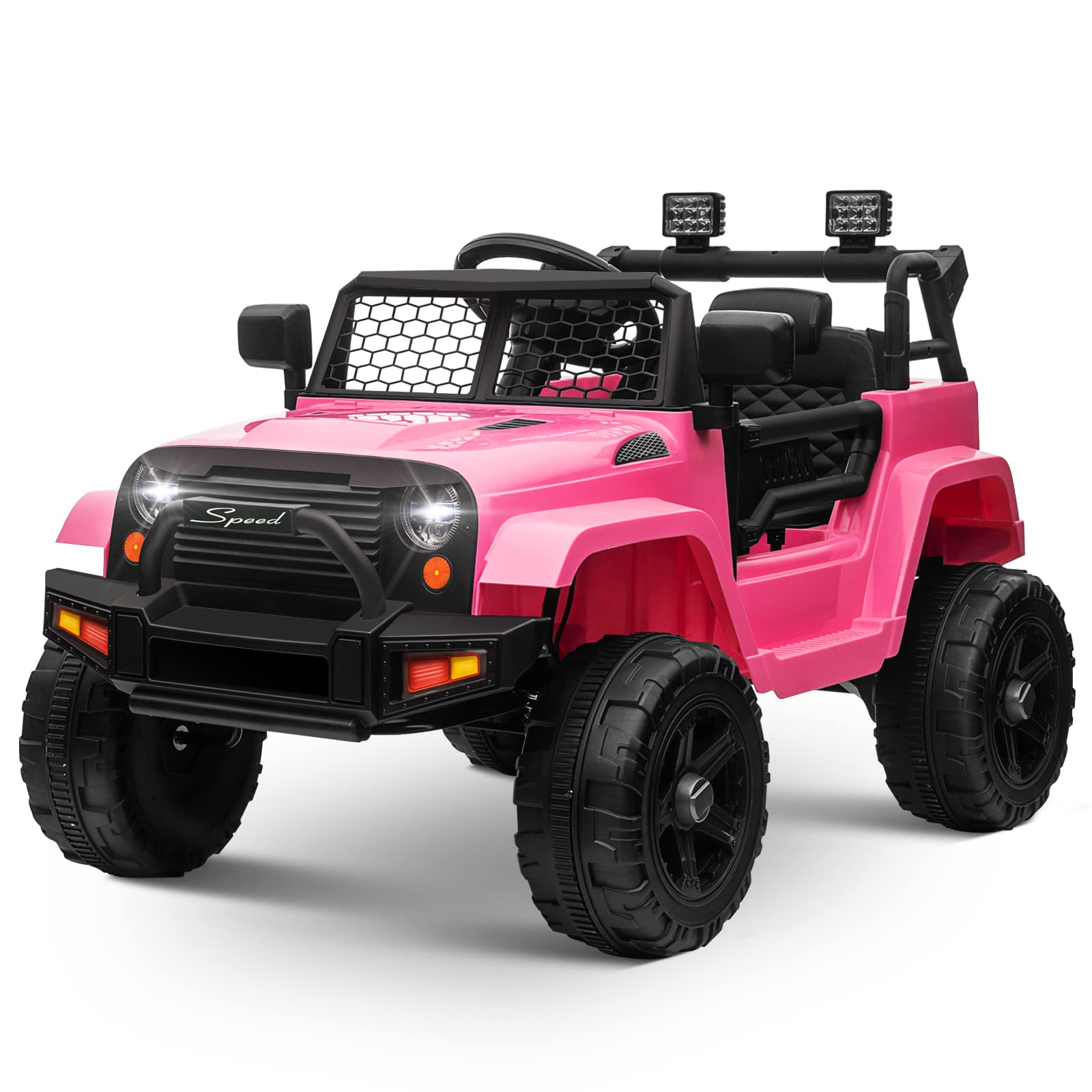 **12V Kids Ride on Car Truck - Electric Toy Car with Parent Remote Control, Spring Suspension & LED Lights - Safe for Toddlers (Pink) - Perfect for Outdoor Play & Birthday Gifts**