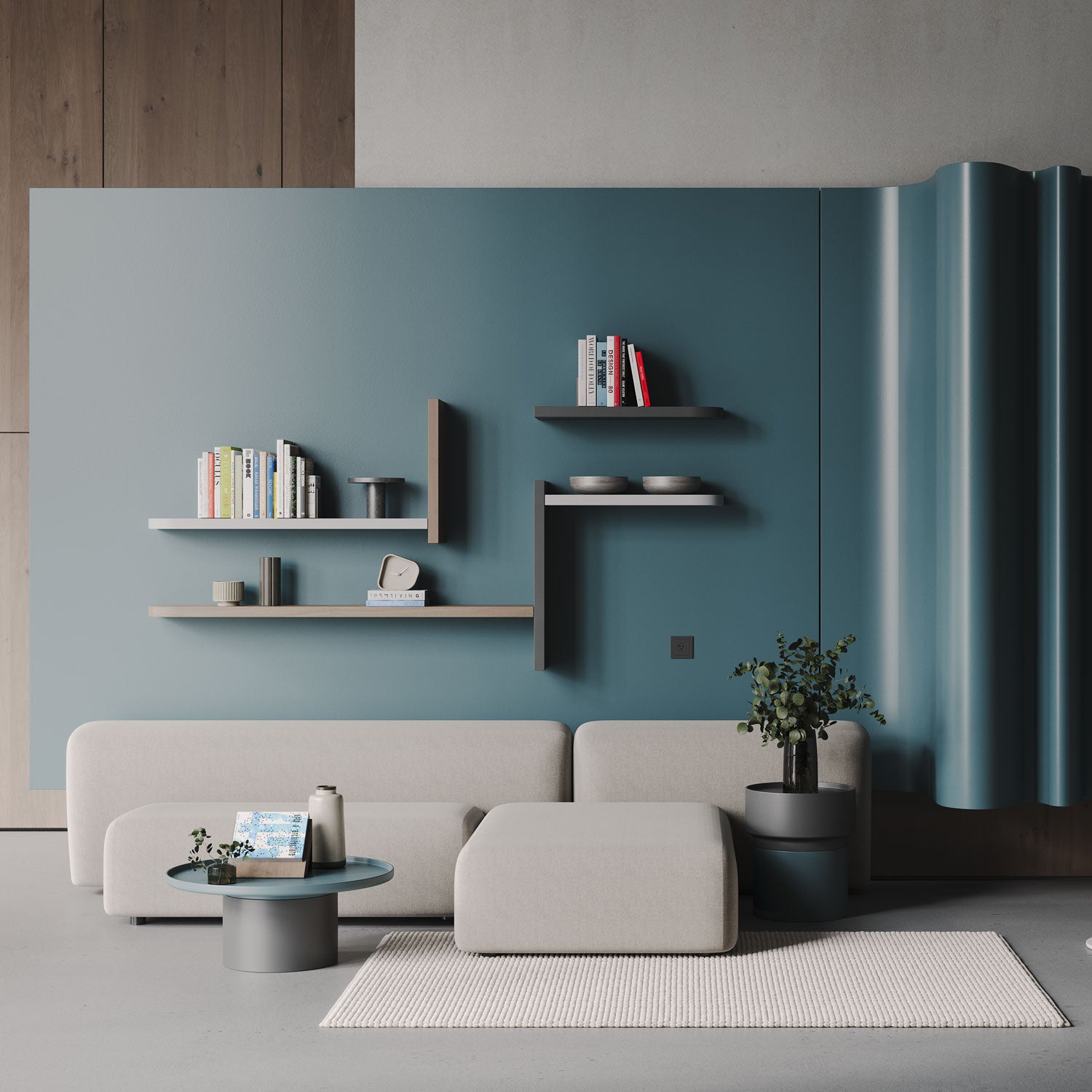 Aksel RADius Hatch Grey Floating Shelf - Modern Wall Mounted Storage for Living Room, Bedroom & Office Decor