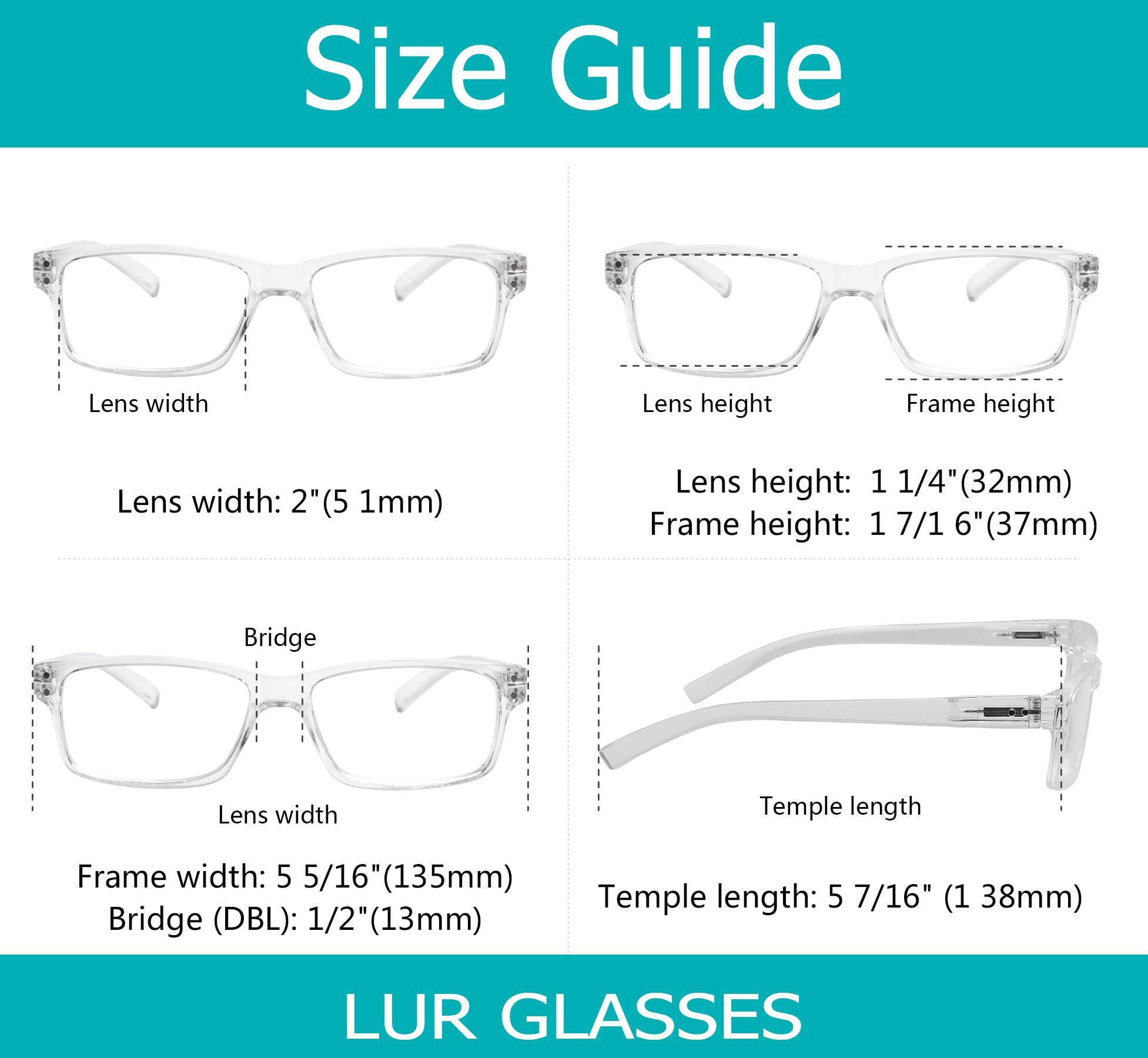 6 Pack LUR Reading Glasses with Spring Hinge - Comfortable Plastic Readers for Men & Women (Clear) - Perfect for Reading, Office Work, and Daily Use