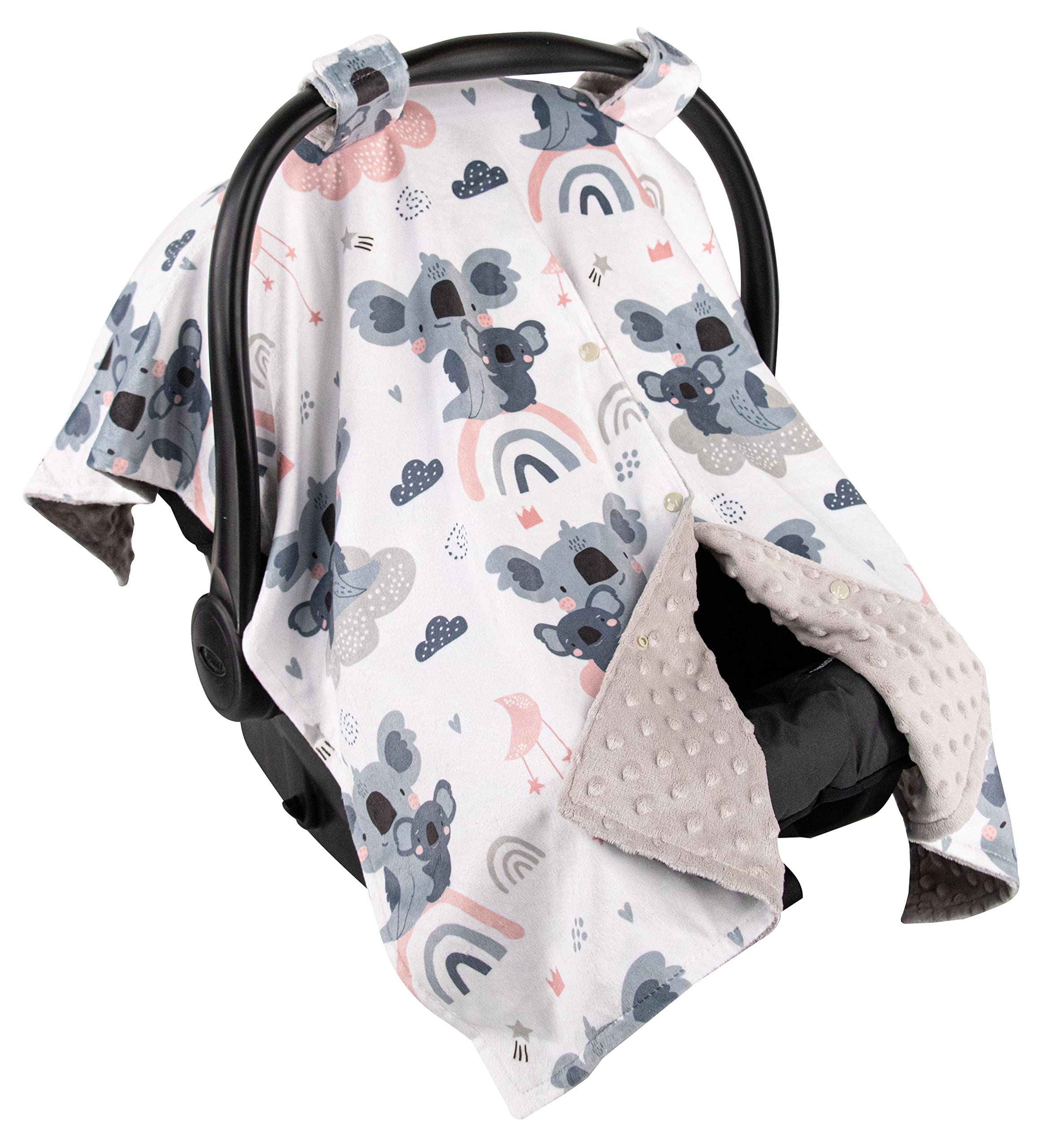 Premium Minky Baby Car Seat Cover - Soft Koala & Rainbow Design, 40