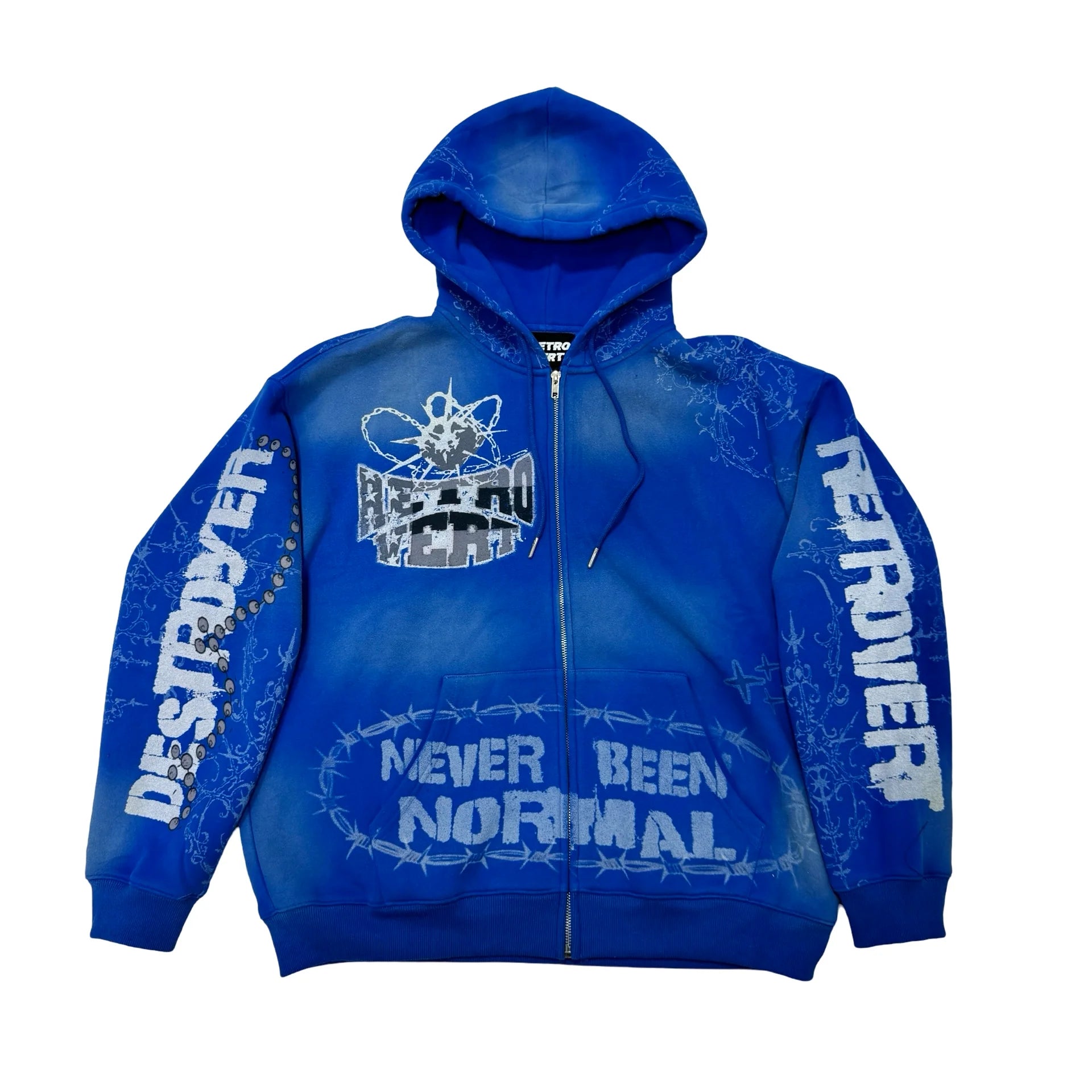 Retrovert Destroyer Matching Zip Up Hoodie - Blue | Vintage Style Unisex Pullover for Casual Wear & Street Fashion