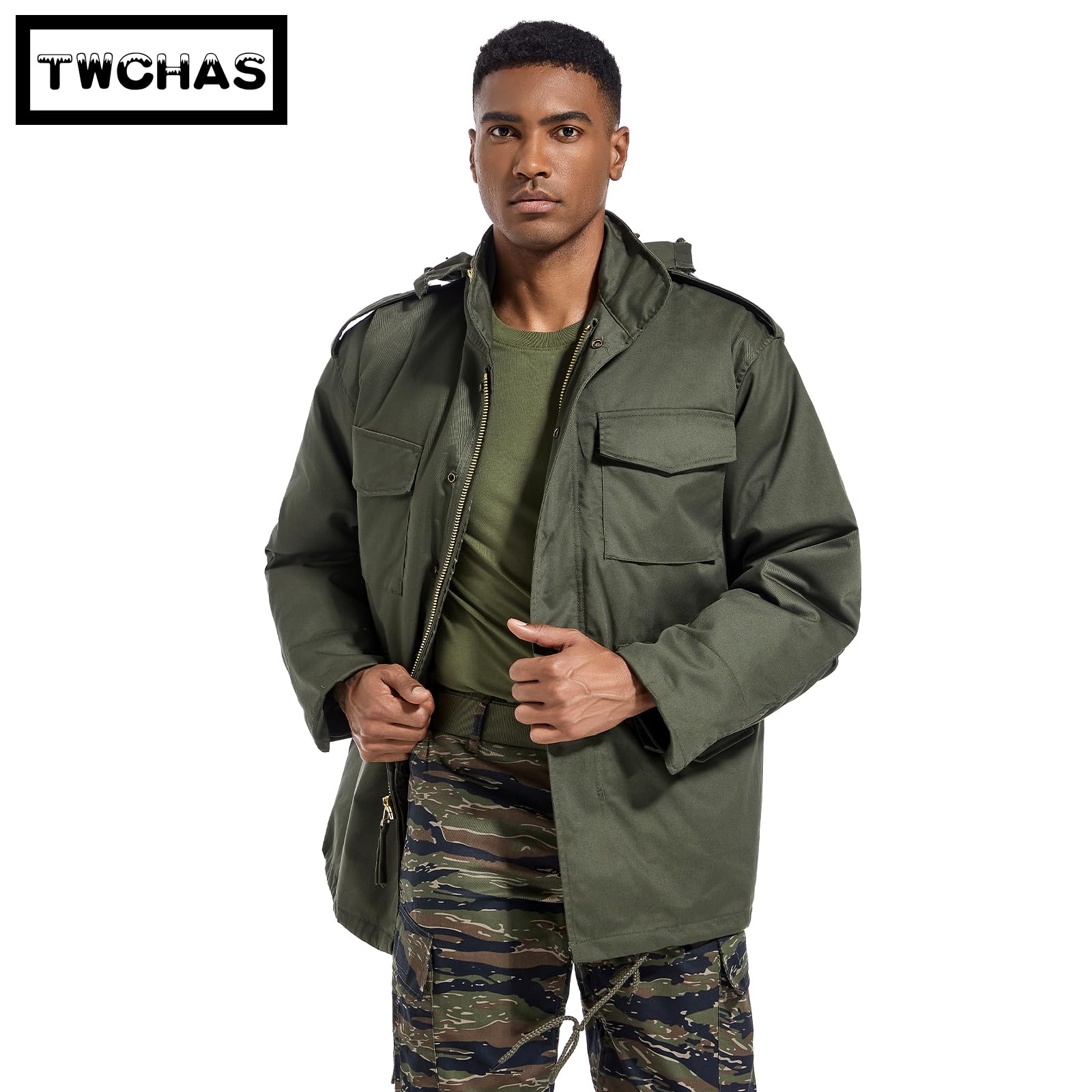 Men's Tactical M65 Field Jacket - Military Style Waterproof Coat with Removable Hood, Fleece Lined, Adjustable Waist & 4 Utility Pockets | Outdoor Hiking, Camping & Winter Wear