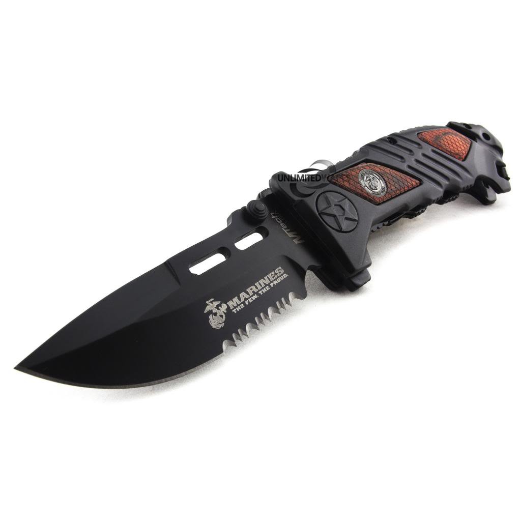 Marines Iron Mike Folding Knife - 5.25 Inch Closed Tactical Pocket Knife for Camping, Hiking & Outdoor Survival