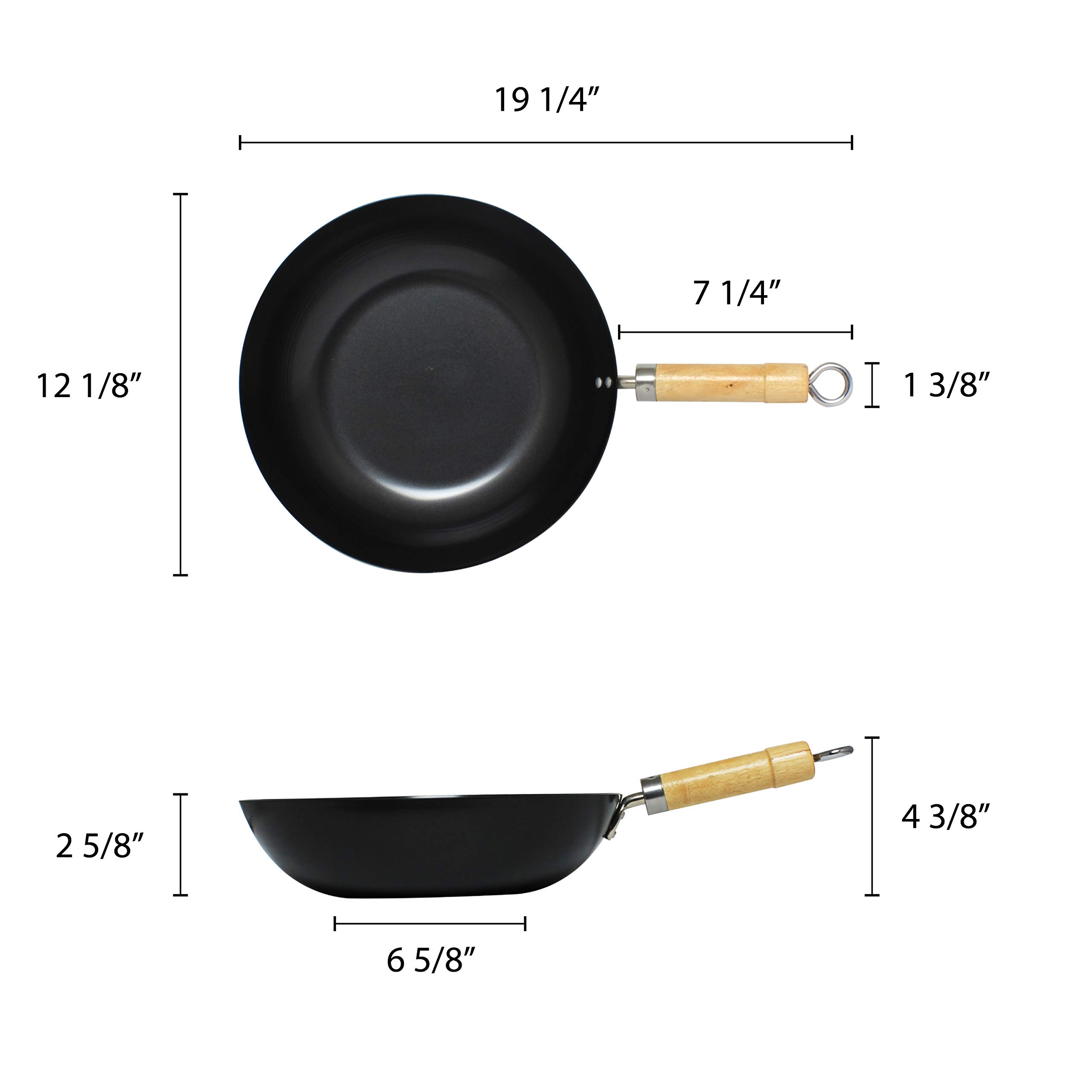 Thunder Group 12-Inch Non-Stick Carbon Steel Wok with Wooden Handle - Perfect for Stir-Frying, Deep Frying & Asian Cooking