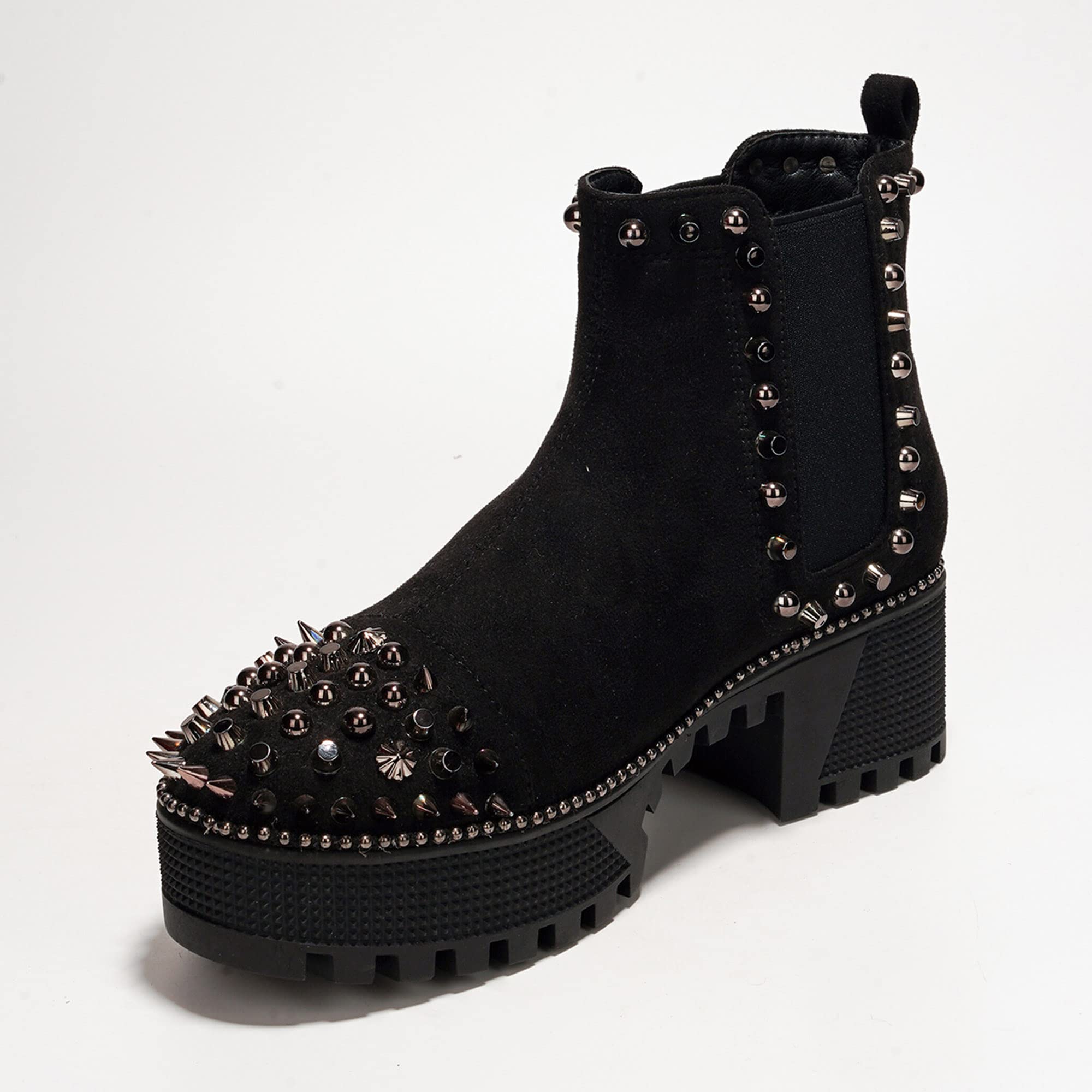 Cape Robbin Women's Spiky Pull-On Combat Boots - Black Studded Ankle Boots with Platform for Punk, Gothic & Streetwear Fashion | Perfect for Concerts, Parties & Everyday Edgy Style
