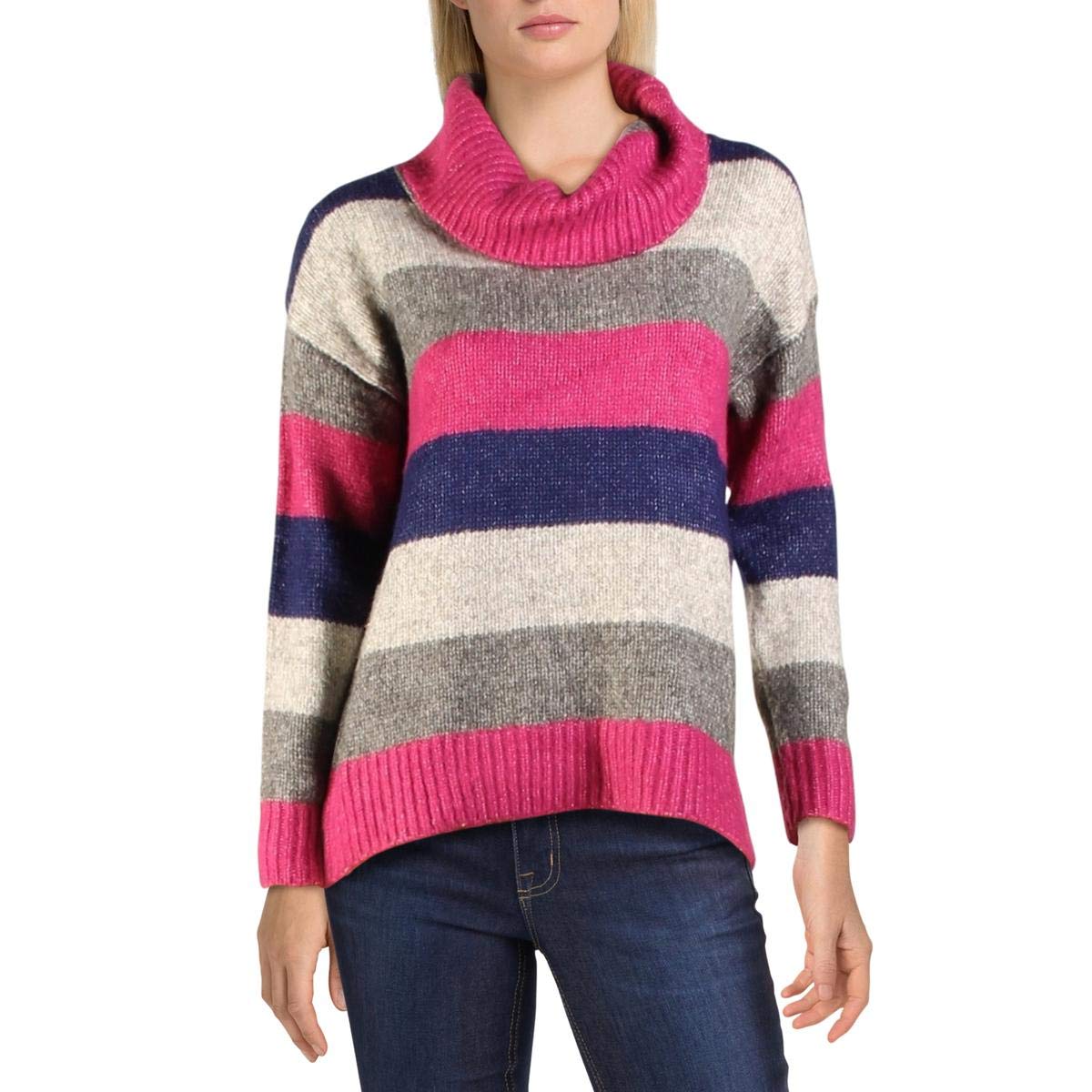 Love by Design Women's Striped Chunky Funnel-Neck Sweater - Cozy Winter Pullover for Casual Outings & Holiday Gatherings