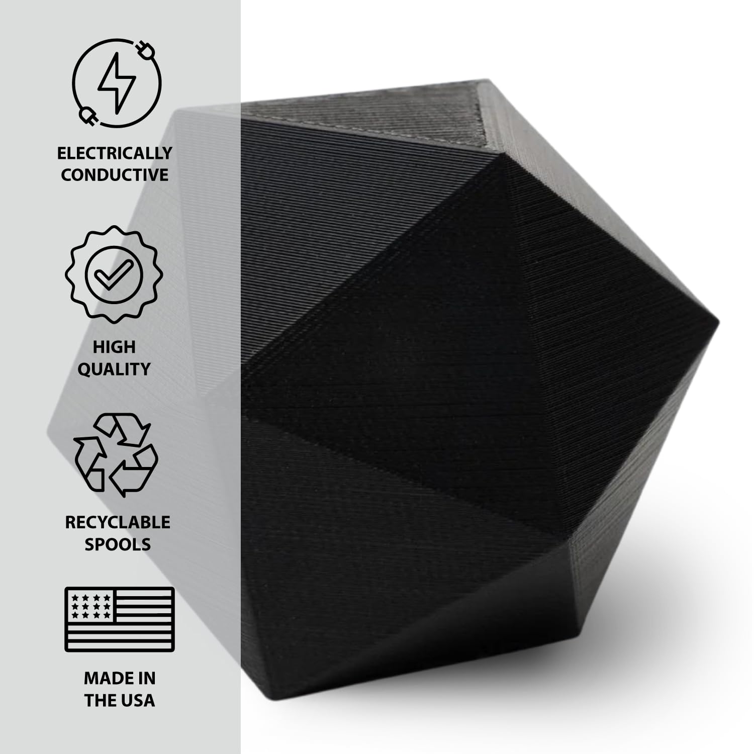 Electrically Conductive PLA 3D Printer Filament 1.75mm 2kg Spool - High Performance PLA Filament for Creality Ender 3, ANYCUBIC, FlashForge 3D Printers | Perfect for DIY Electronics, Robotics & Wearable Tech Projects
