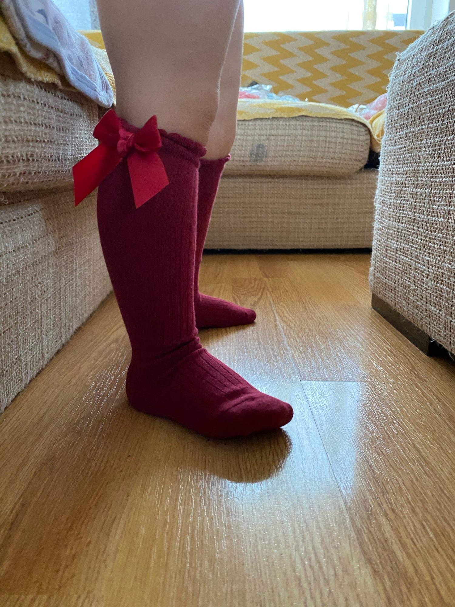 Baby Girls Cute Knee-High Socks | Toddler Tube Socks with Ruffled Bows | Soft Cotton Princess Stockings for Newborns & Infants | Perfect for Dress-Up, Photo Shoots & Everyday Wear