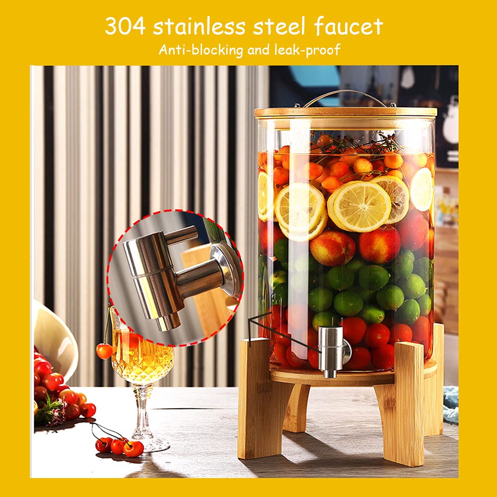 Premium Glass Beverage Dispenser with Tap & Stand - 5L/1.3Gal Drink Dispenser for Wine, Cocktails, Juice, Iced Tea - Heat-Resistant Glass Jar with Airtight Sealing Cap - Perfect for Parties, Weddings, BBQs & Home Entertaining