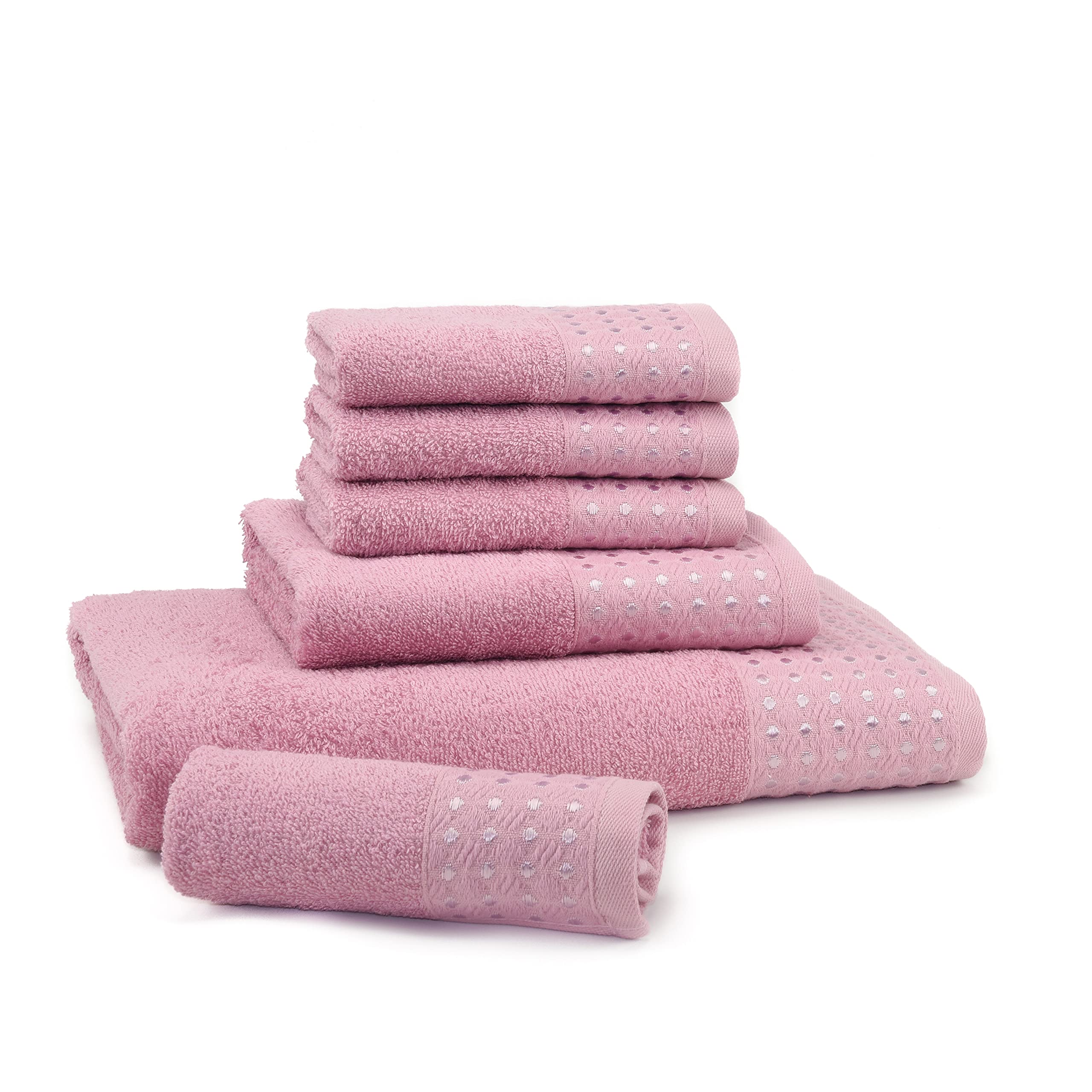 Premium 6-Piece Turkish Cotton Bath Towel Set - 1 Bath Towel, 1 Hand Towel & 4 Washcloths - 100% Natural 450 GSM Luxury Towels - Ultra Soft, Quick Dry & Highly Absorbent - Perfect for Spa, Bathroom & Hotel Use (Rose Color)