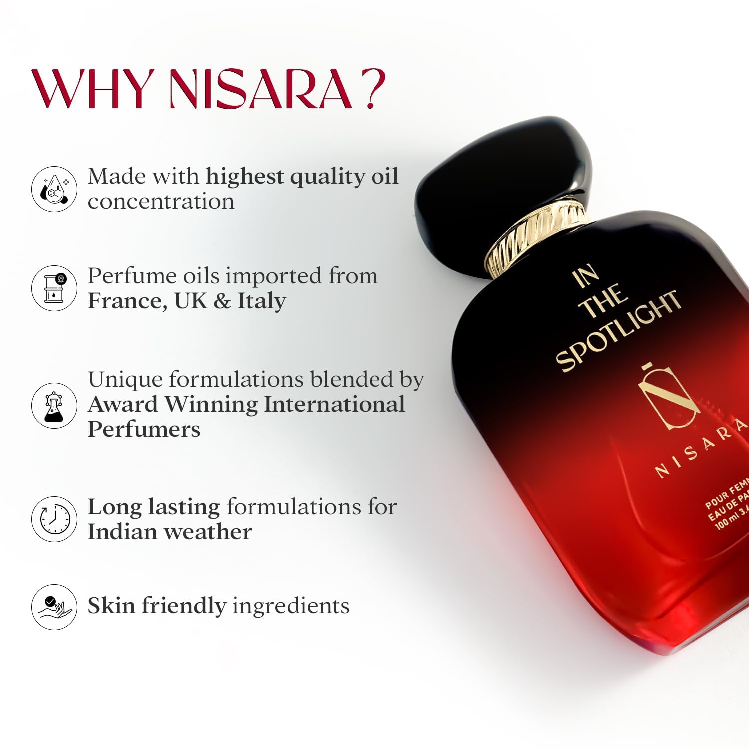 Nisara Spotlight Perfume for Women - 100ml Long Lasting Eau de Parfum | Floral Vanilla Musk Scent with Mandarin, Pear & Lavender Notes | Premium EDP Fragrance for Daily Wear, Date Night & Special Occasions