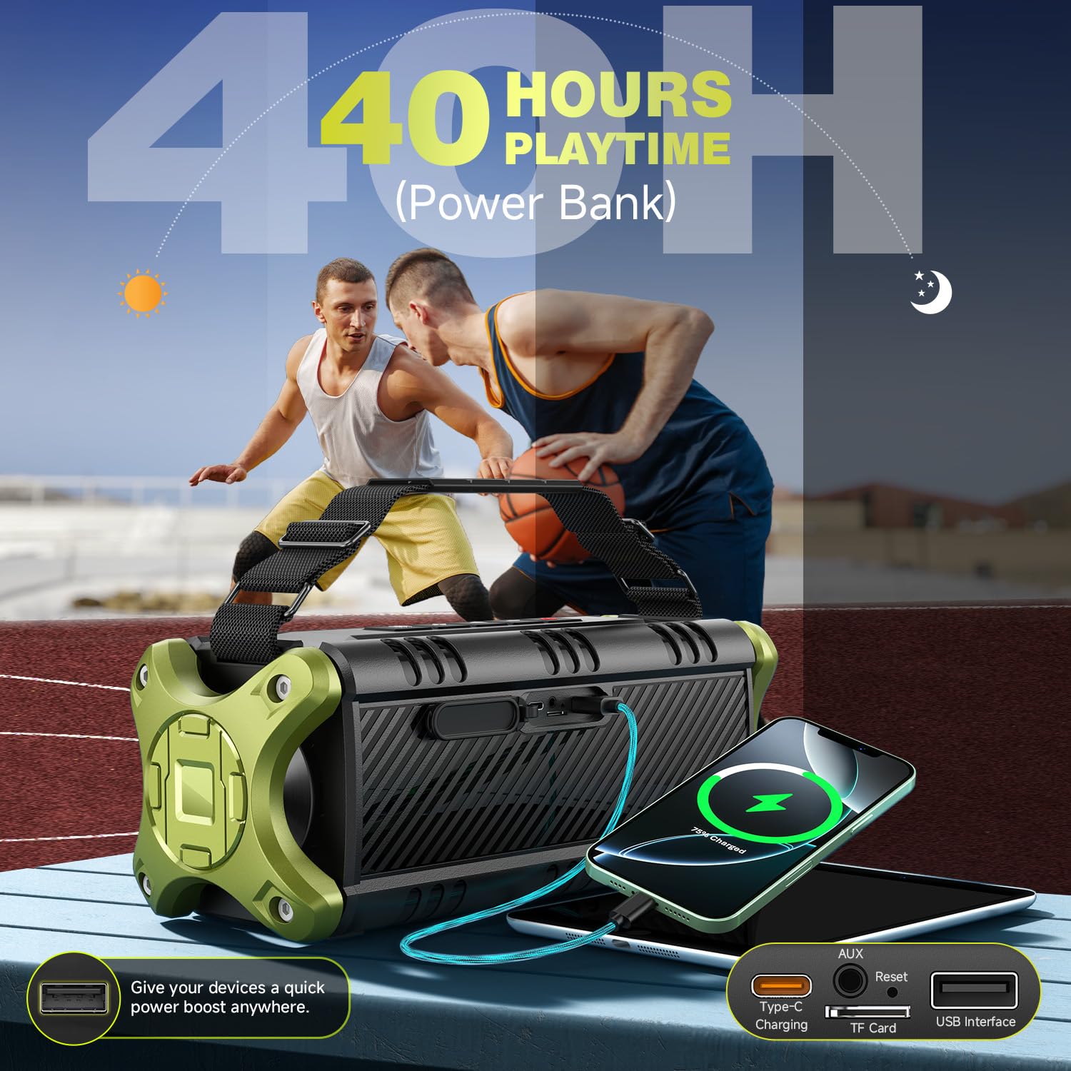 W-KING 90W Max Portable Bluetooth Speaker - IPX6 Waterproof Wireless Speaker with 50W Deep Bass, Hi-Fi Audio, 40H Playback, Built-in Power Bank, Stereo Pairing & EQ for Outdoor, Camping, Beach & Party Use