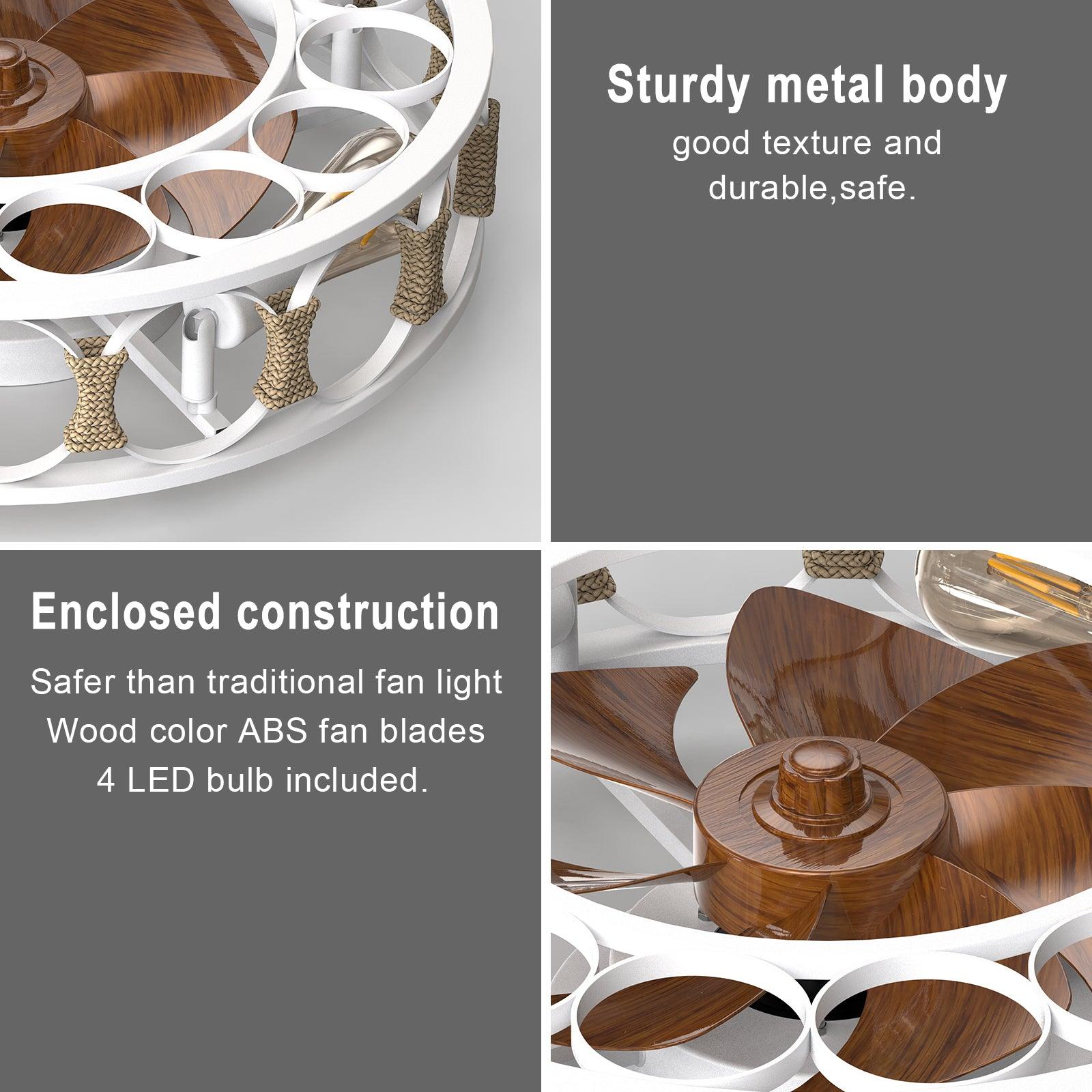 Modern Semi-Flush Mount Ceiling Fan with Lights & Remote Control - 6 Speed Reversible Blades, Includes 4 LED Bulbs (White) - Perfect for Living Room, Bedroom, and Office Spaces