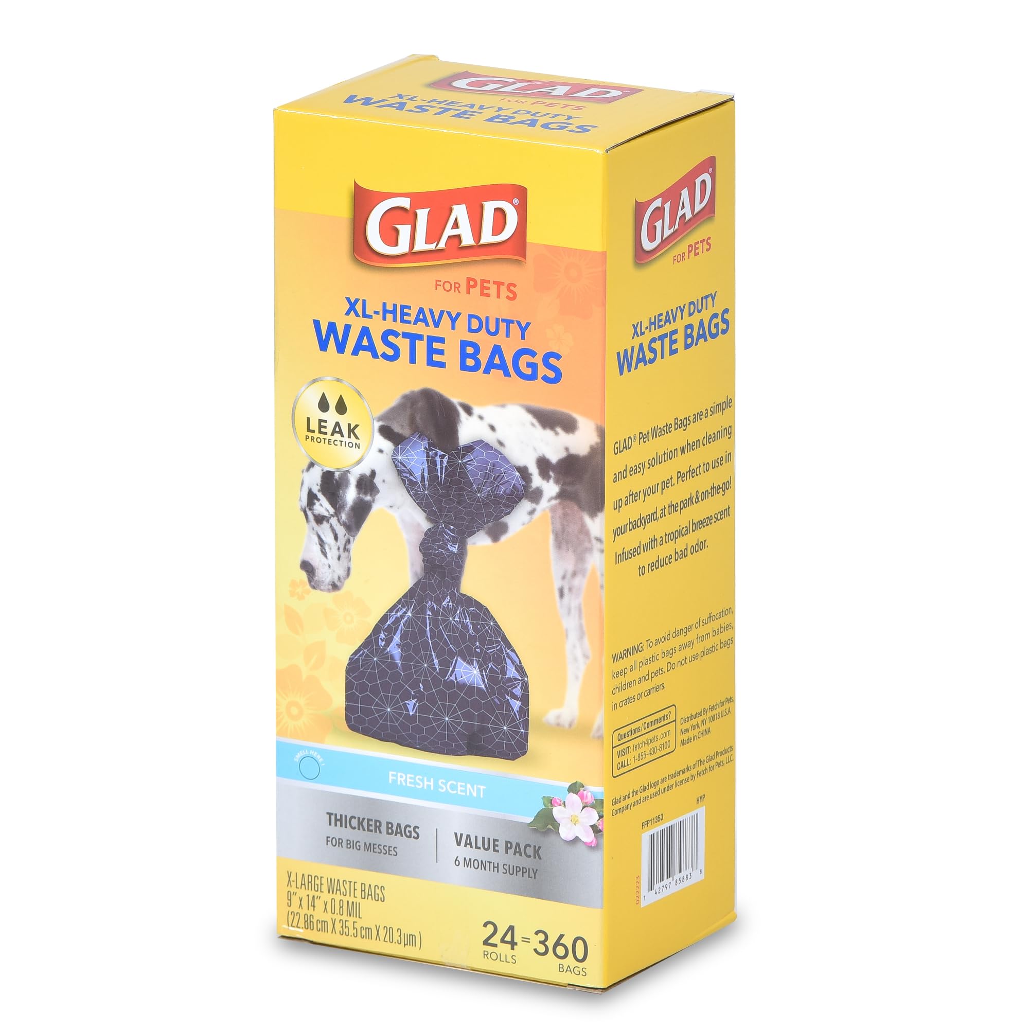 Glad Extra Large Heavy Duty Scented Dog Waste Bags - 288 Rolls (4320 Count) | Leak Proof & Odor Control | Perfect for Dog Parks, Walks & Backyard Cleanup