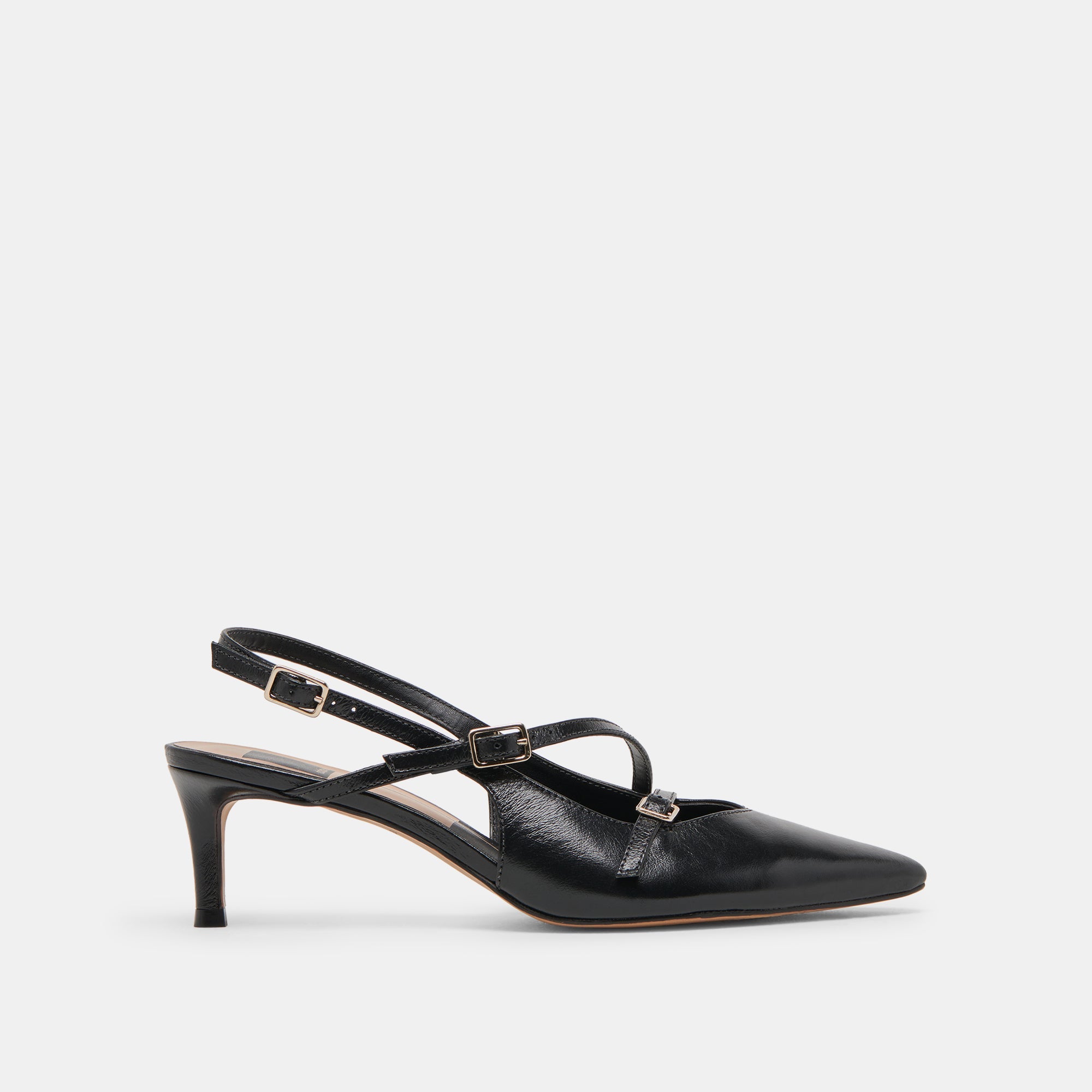 PAMLA Mid Heel Shoes - Wide Fit Midnight Crinkle Patent Leather Pumps for Women | Comfortable Office Work & Evening Party Wear