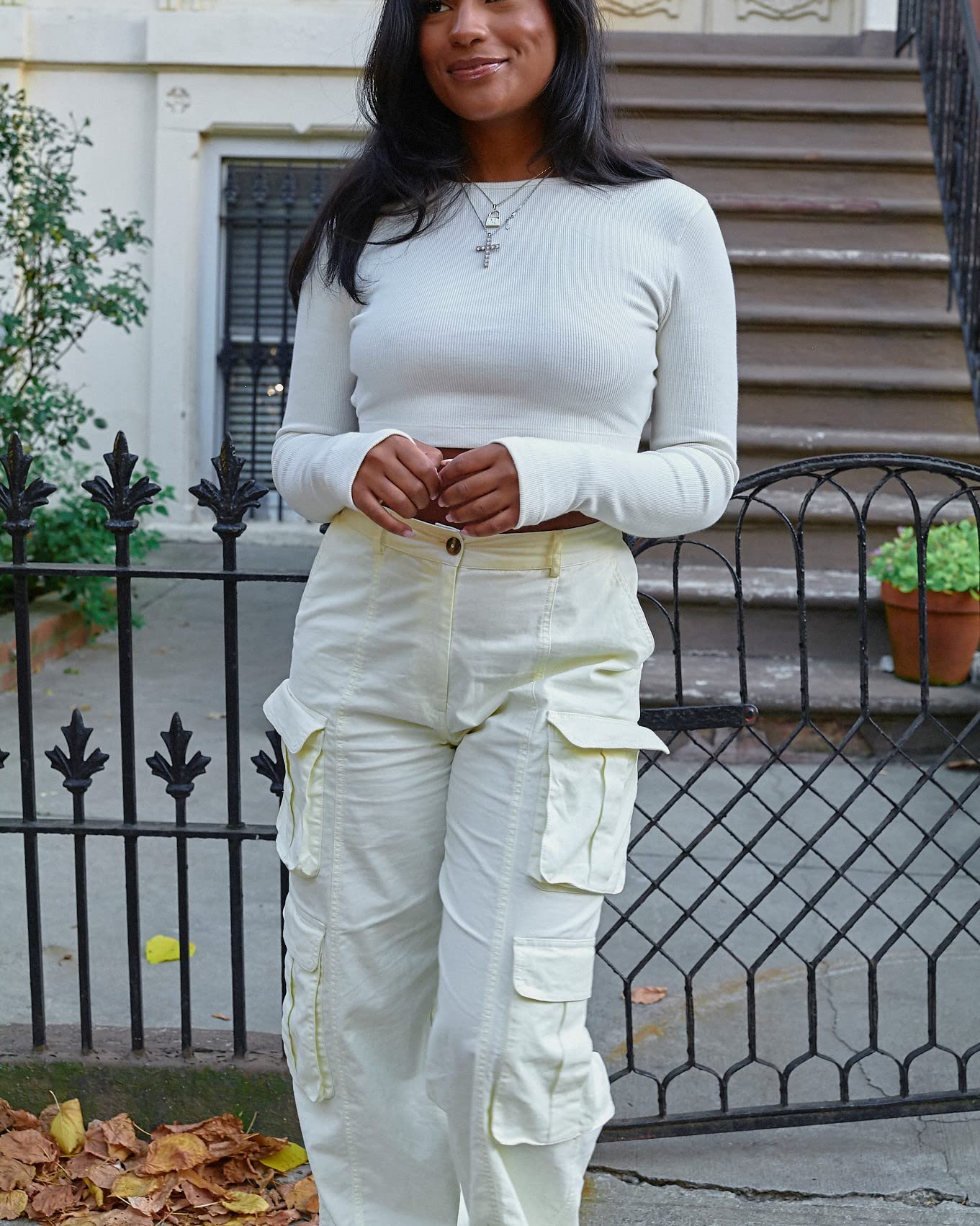 The Drop Women's Whisper White Cargo Pants by @monetmcmichael - Stylish Casual & Streetwear Pants for Everyday Wear, Travel & Outdoor Activities