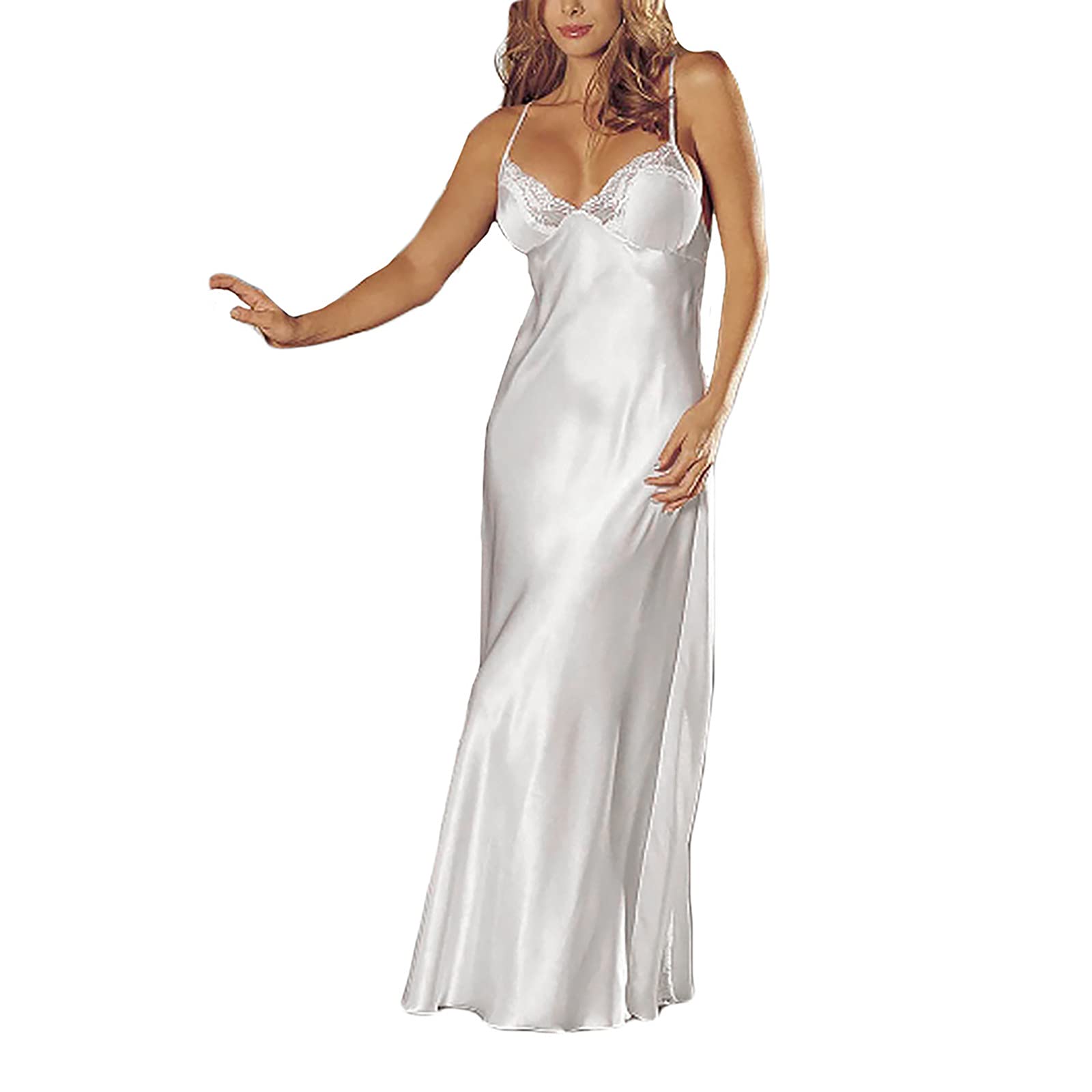 Sexy Satin Long Nightgown for Women - Elegant Lace Babydoll Lingerie Sleepwear, Perfect for Valentine's Day, Honeymoon & Romantic Nights