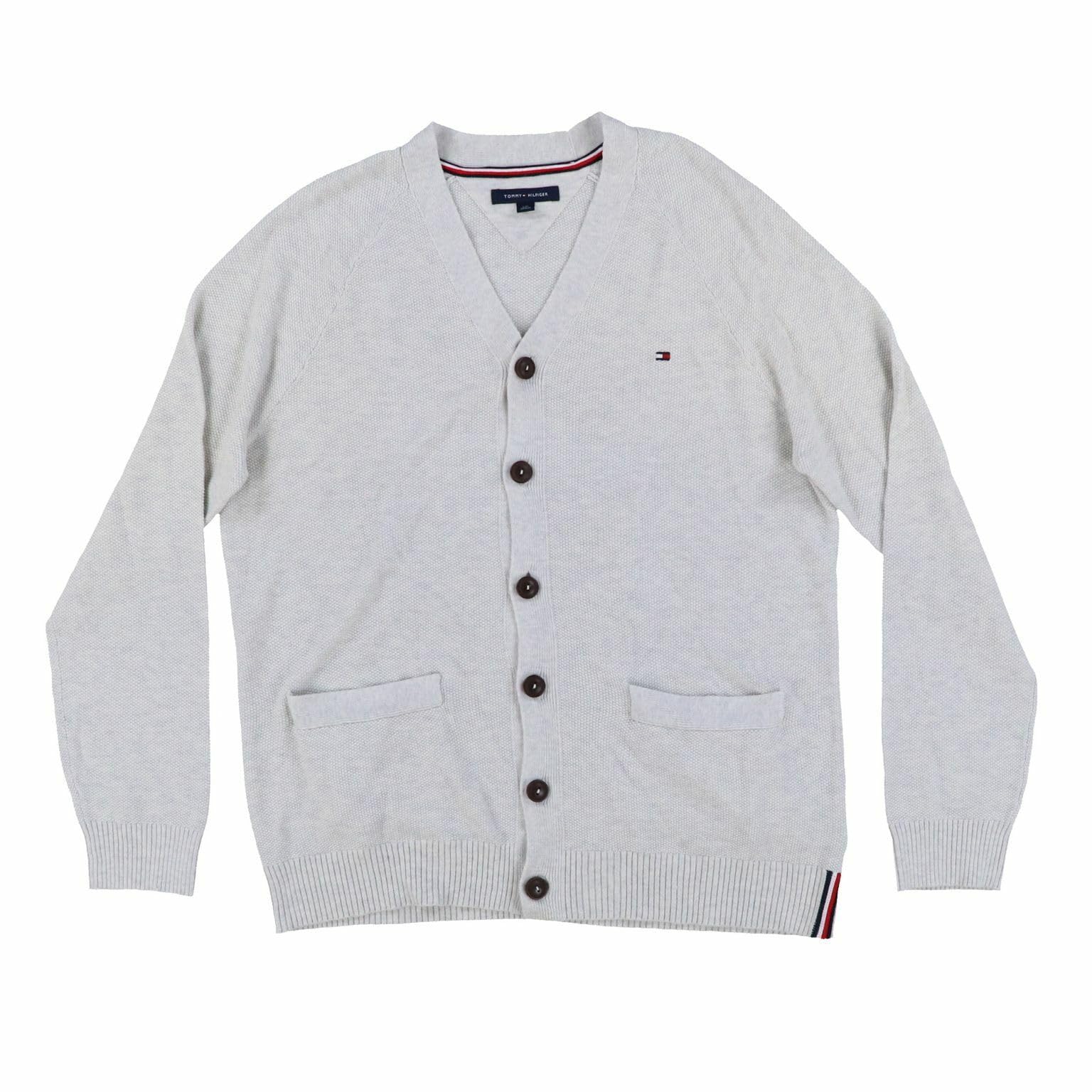 Tommy Hilfiger Men's Button-Down Knit Cardigan Sweater - Large, Gray - Casual & Office Wear for Fall & Winter