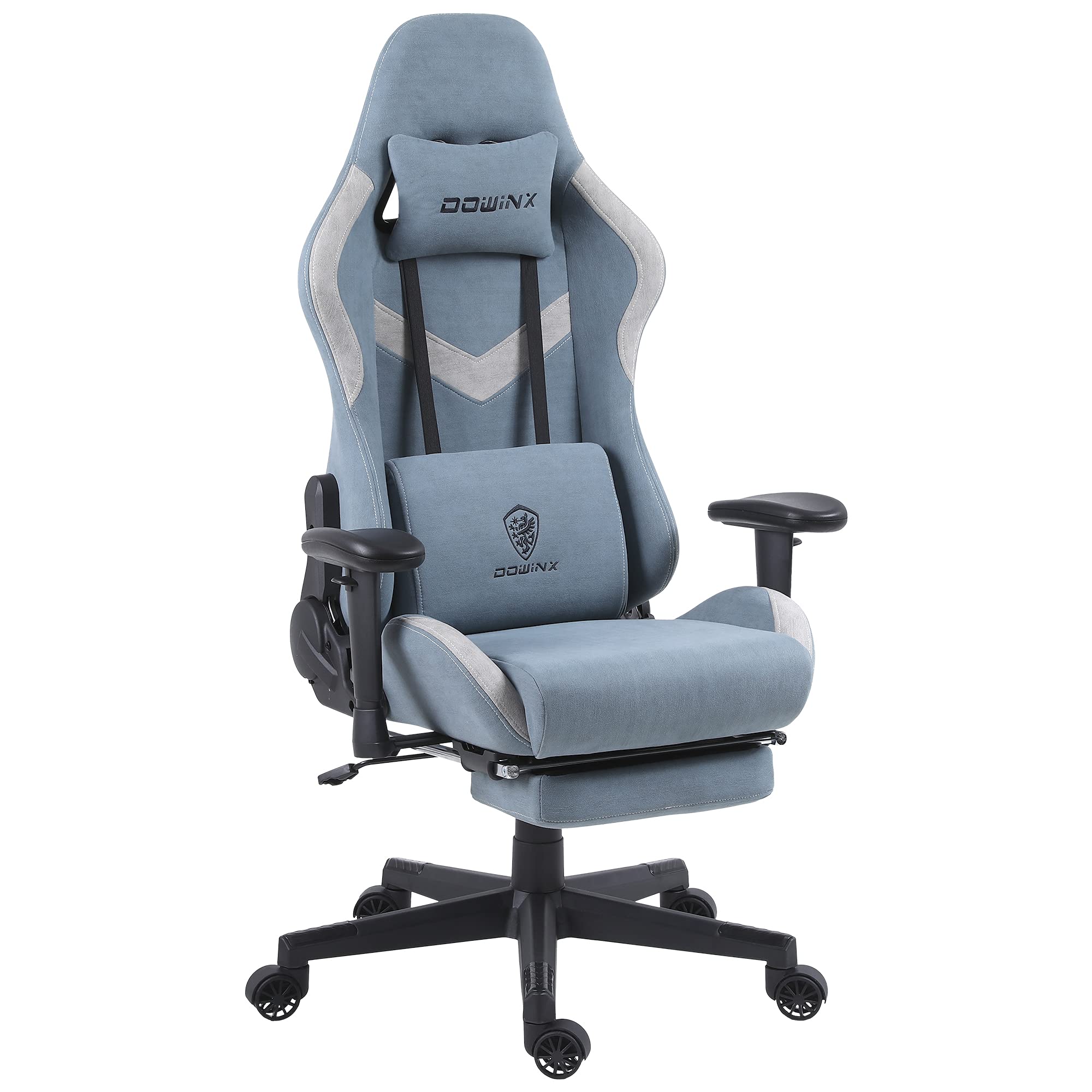 Dowinx Ergonomic Gaming Chair with Breathable Fabric & Pocket Spring Cushion - Adjustable High Back Office Chair with Massage Lumbar Support & Footrest - Blue Computer Chair for Home & Office Workspace