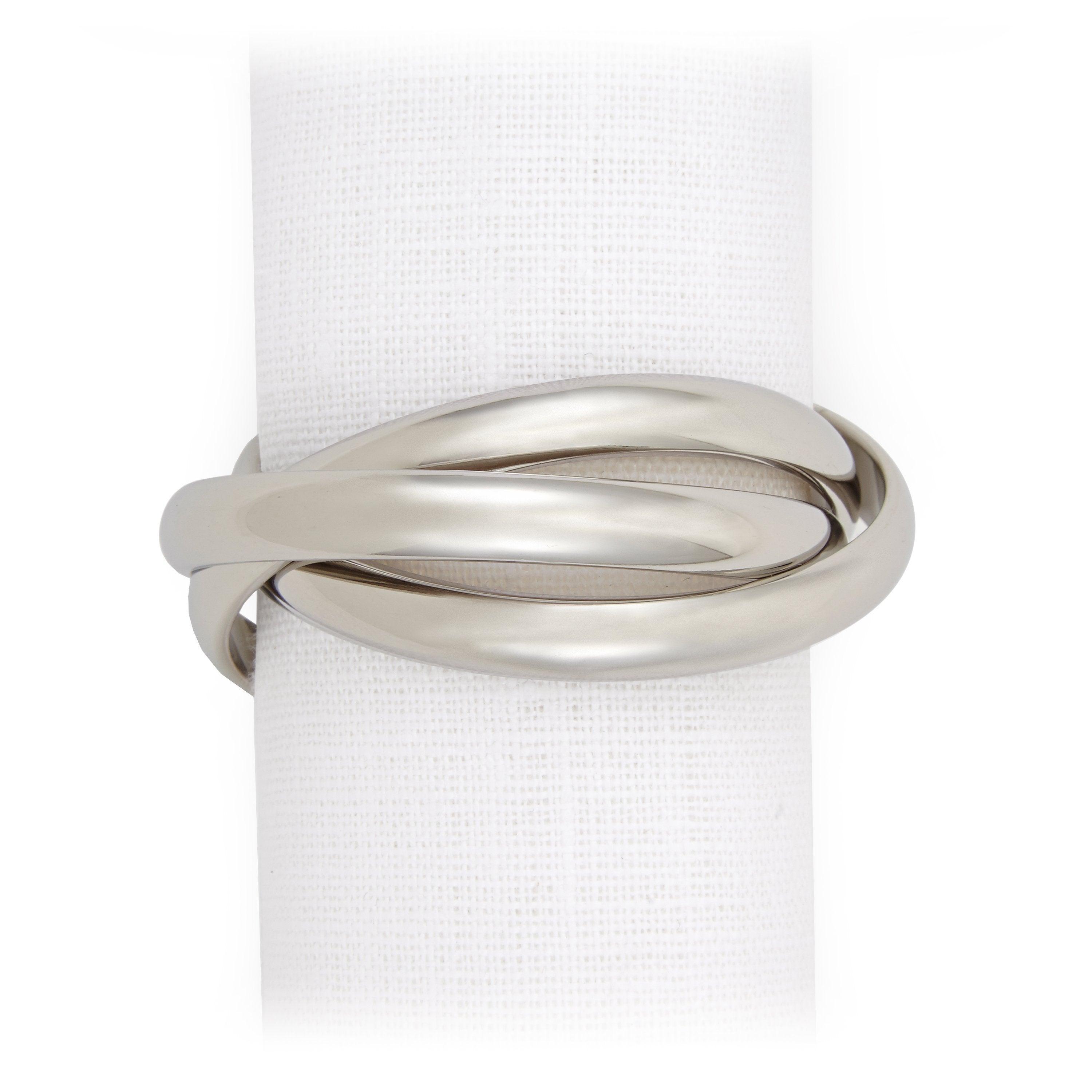 Elegant Three Ring Napkin Holders - Set of 4 Gold Silver Rose Gold Napkin Rings for Wedding, Party & Holiday Table Decor