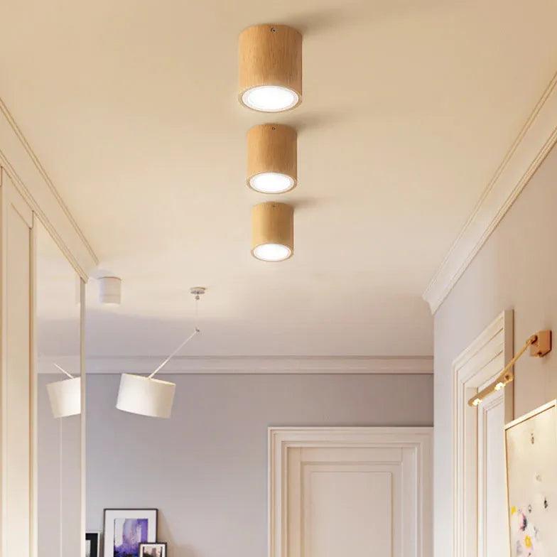 Modern Round Wooden Flush Mount Ceiling Light Fixture - Natural Wood Grain Design for Bedroom, Living Room, Dining Room & Hallway Lighting