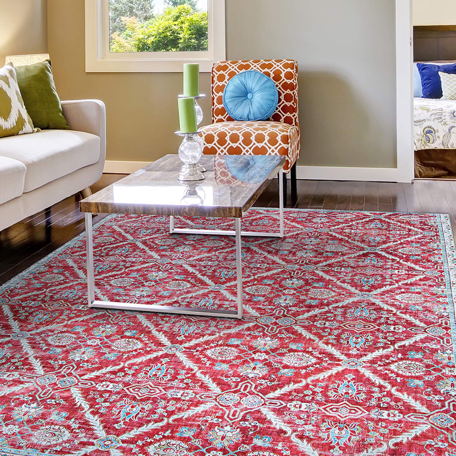 Couristan Pasha Arcadia Area Rug - Garnet Red 2' x 8' Runner - Soft Non-Slip Living Room, Bedroom, Hallway Carpet for Home Decor