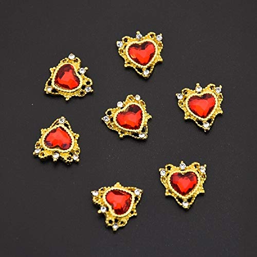 10pcs Red Heart Crystal Nail Charms for Nail Art DIY