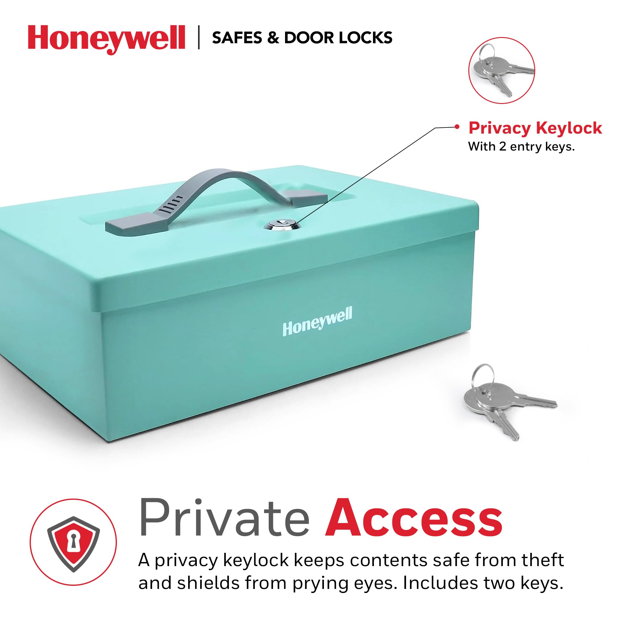 Honeywell Fireproof Document Safe Box with Key Lock - 0.17 Cubic Feet Teal Security Box for Home & Office - Protect Jewelry, Cash, Passports & Important Documents - Ideal for Bedroom, Closet or Travel Storage (Model 6124TL)