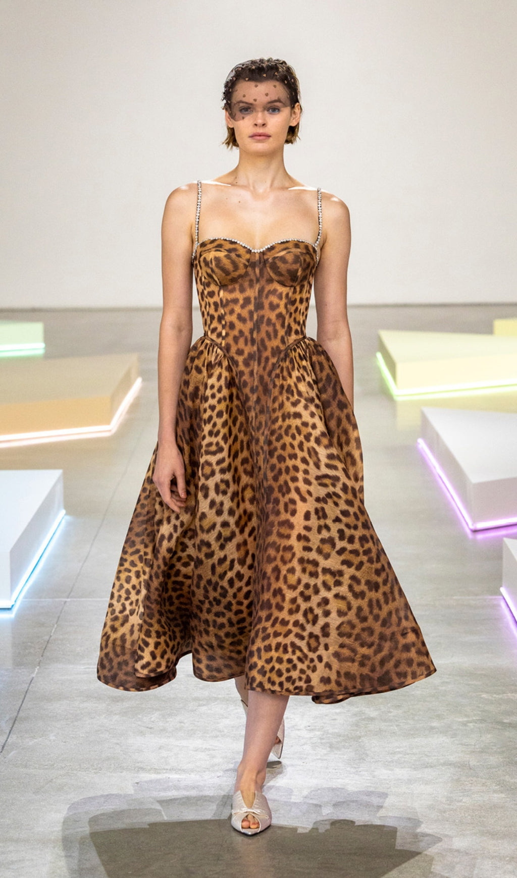 Animal Print Crystal Bustier A Line Midi Dress for Women - Elegant Party & Evening Wear - Perfect for Cocktail Parties, Date Nights & Special Occasions