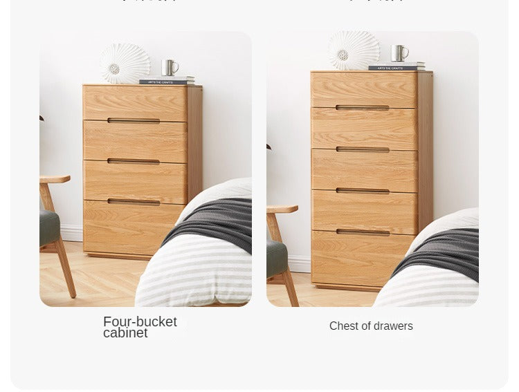 Solid Oak Wood 3-Drawer Nightstand with Lock - Bedside Table for Bedroom, Living Room & Office Storage