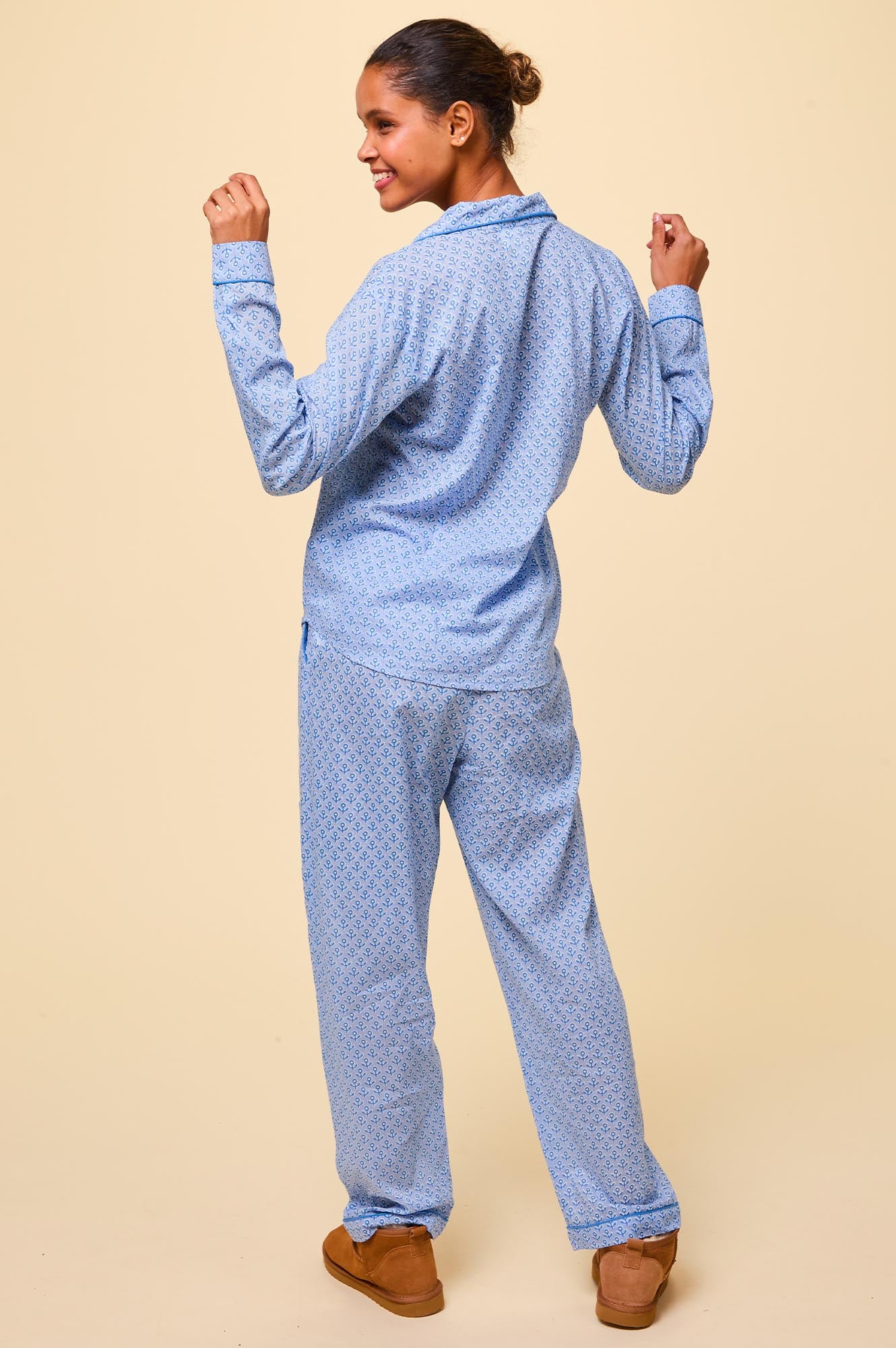 Men's Cotton Pajama Set with Bud Stamp Print - Blue & Cobalt Striped Sleepwear for Lounge & Nighttime Comfort