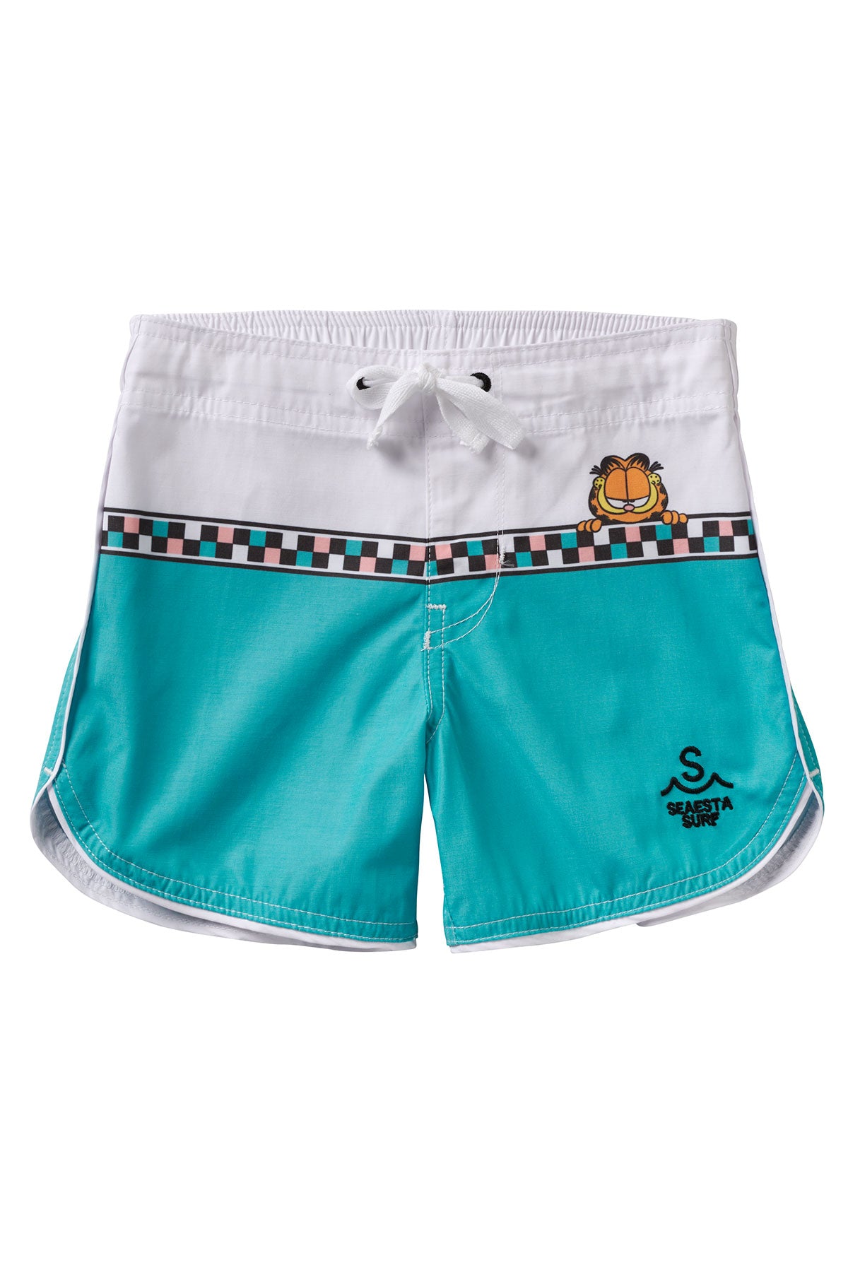 Seaesta Surf x Garfield® Youth Swim Trunks - Monday Checkers Pattern Quick-Dry Beach Shorts for Boys | Perfect for Surfing, Swimming & Summer Vacations