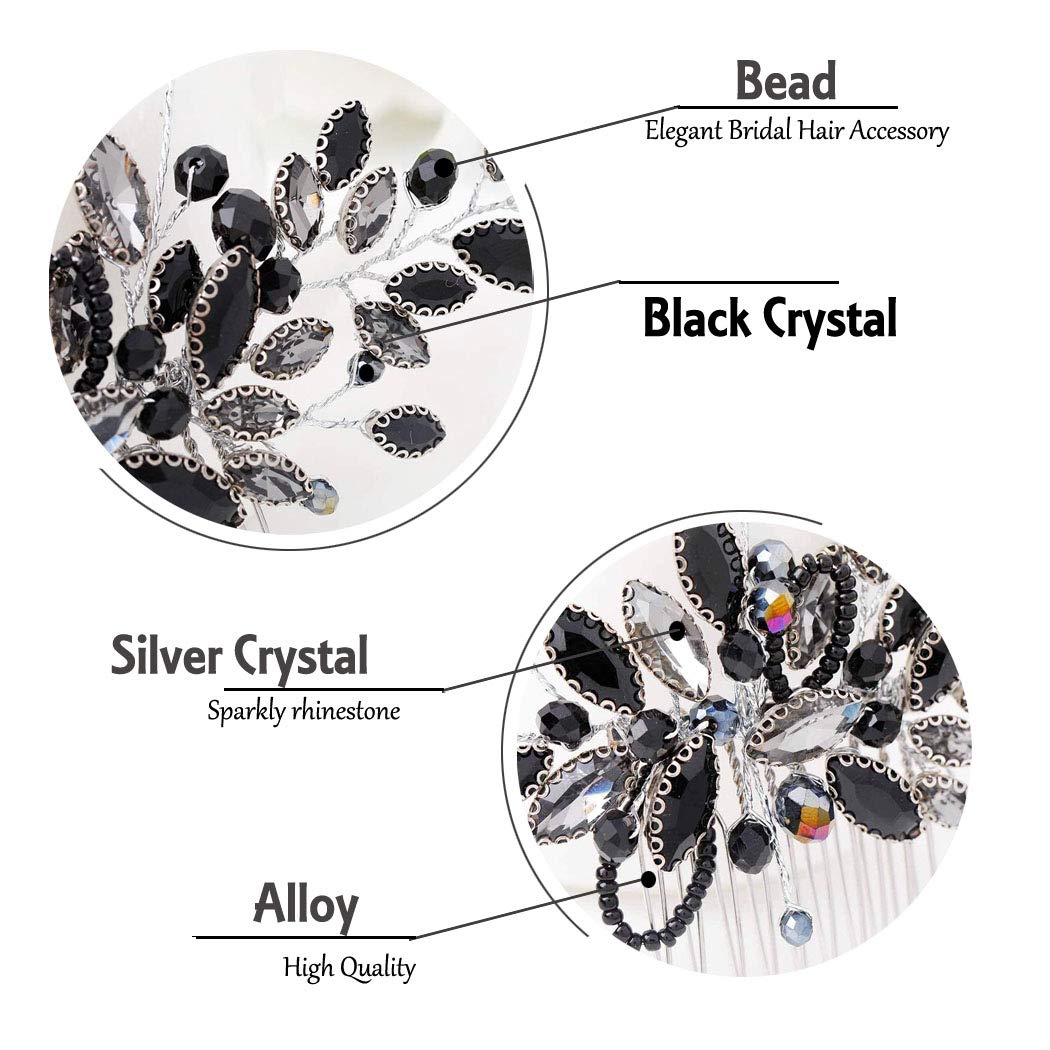 Elegant Unicra Bride Wedding Hair Comb - Black Delicate Opal Crystal Bridal Headpiece for Women & Girls | Perfect for Weddings, Prom, and Formal Events